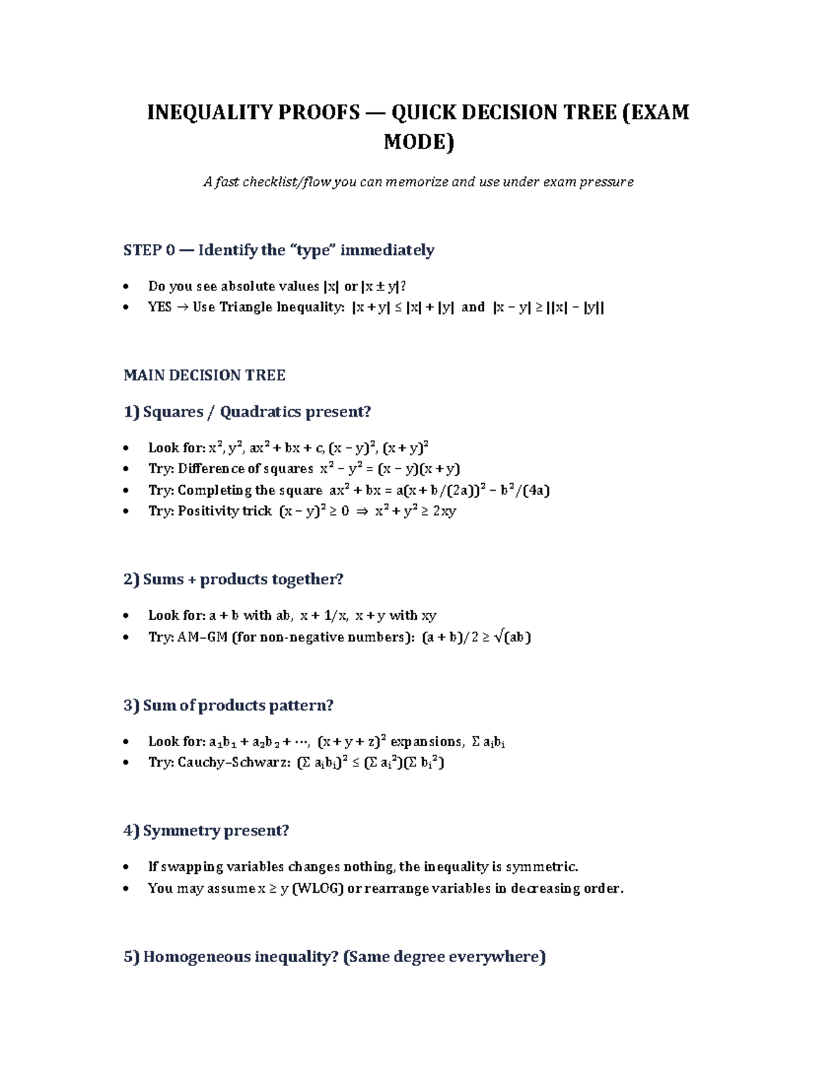 INEQUALITY PROOFS QUICK DECISION TREE (EXAM MODE) - Studocu