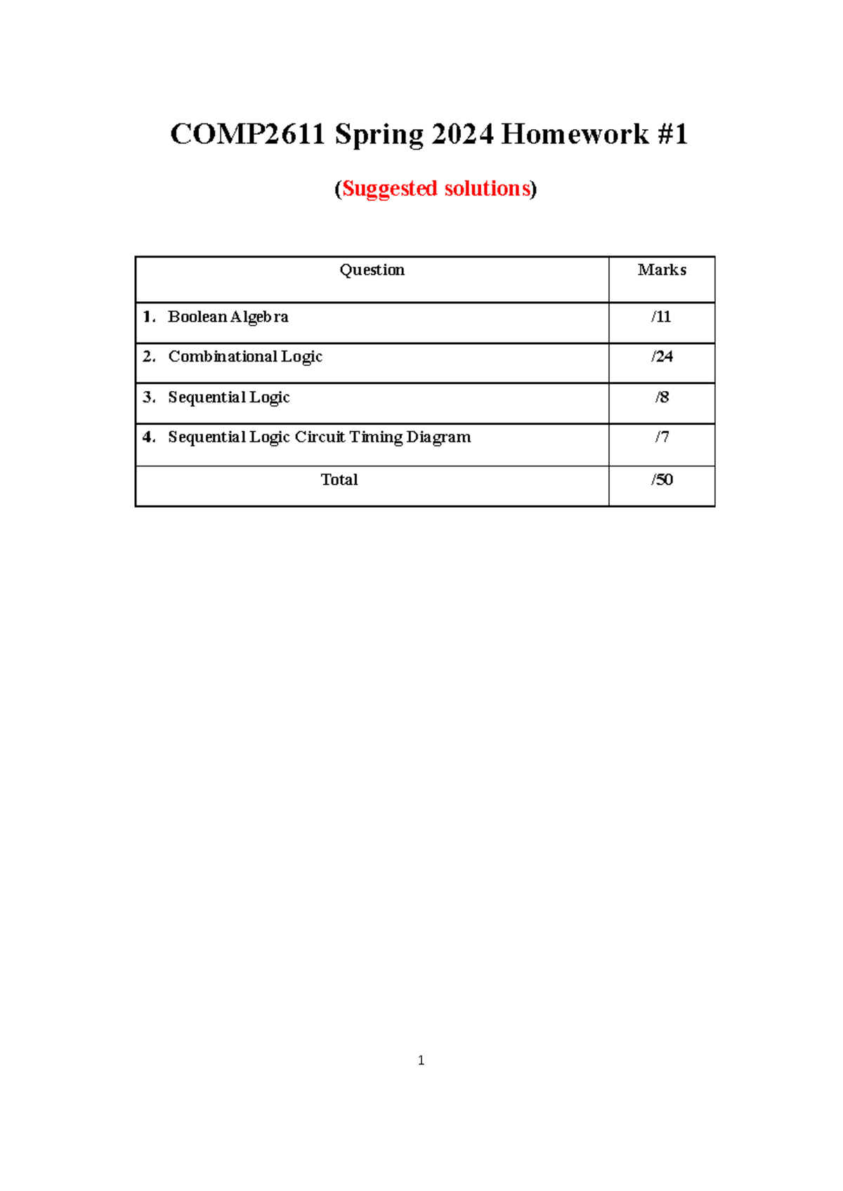 COMP2611 HW1 Spring 2024 Suggested Solutions and Answers - Studocu