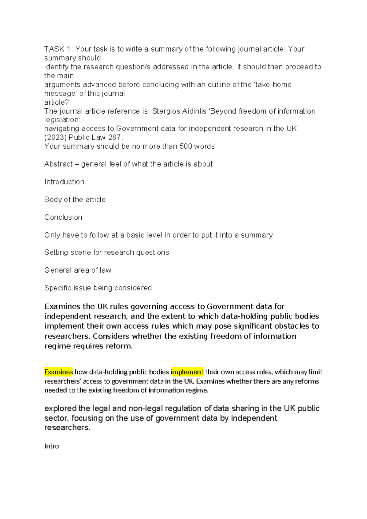 Summary of Article: Beyond Freedom of Information Legislation ...