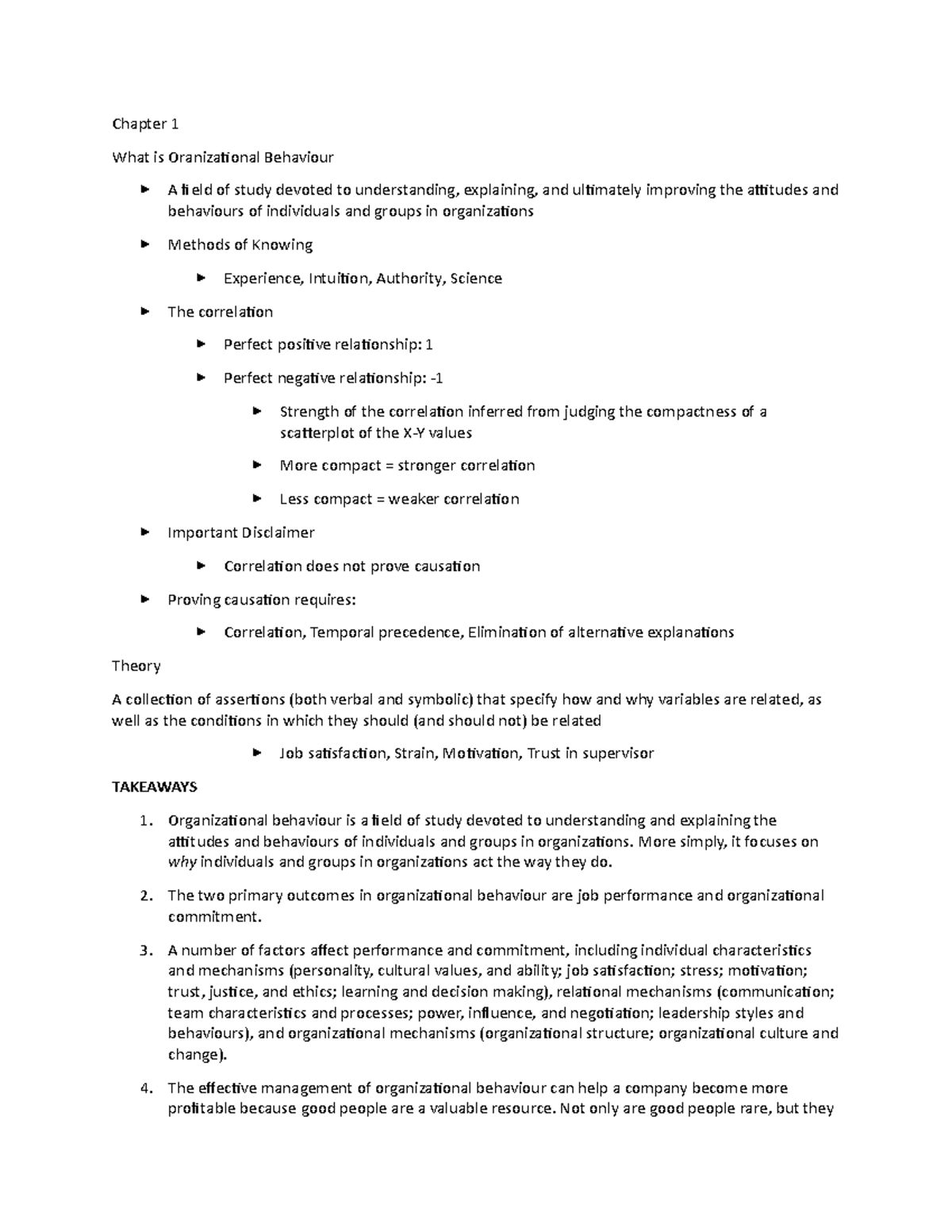Test 1 notes - Chapter 1 What is Oranizational Behaviour A field of ...