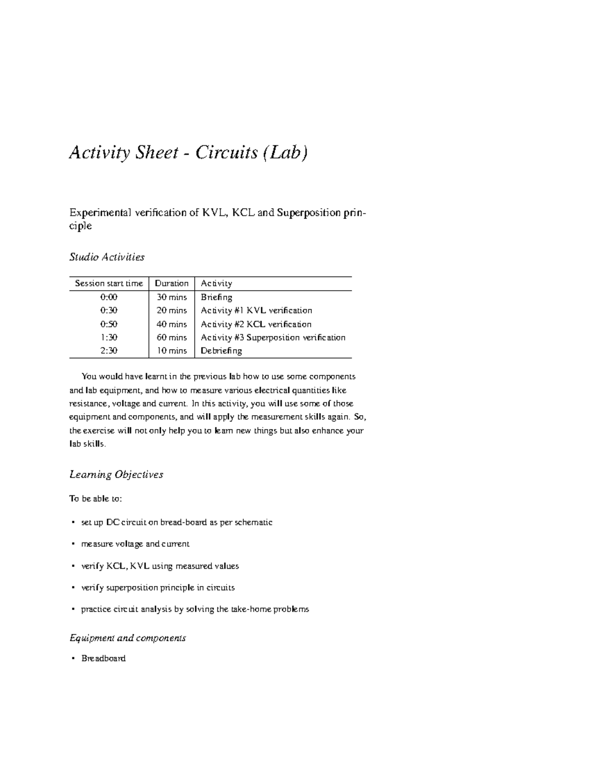 EPP1 W3S2 Lab Activity Sheet: KVL, KCL & Superposition Verification ...