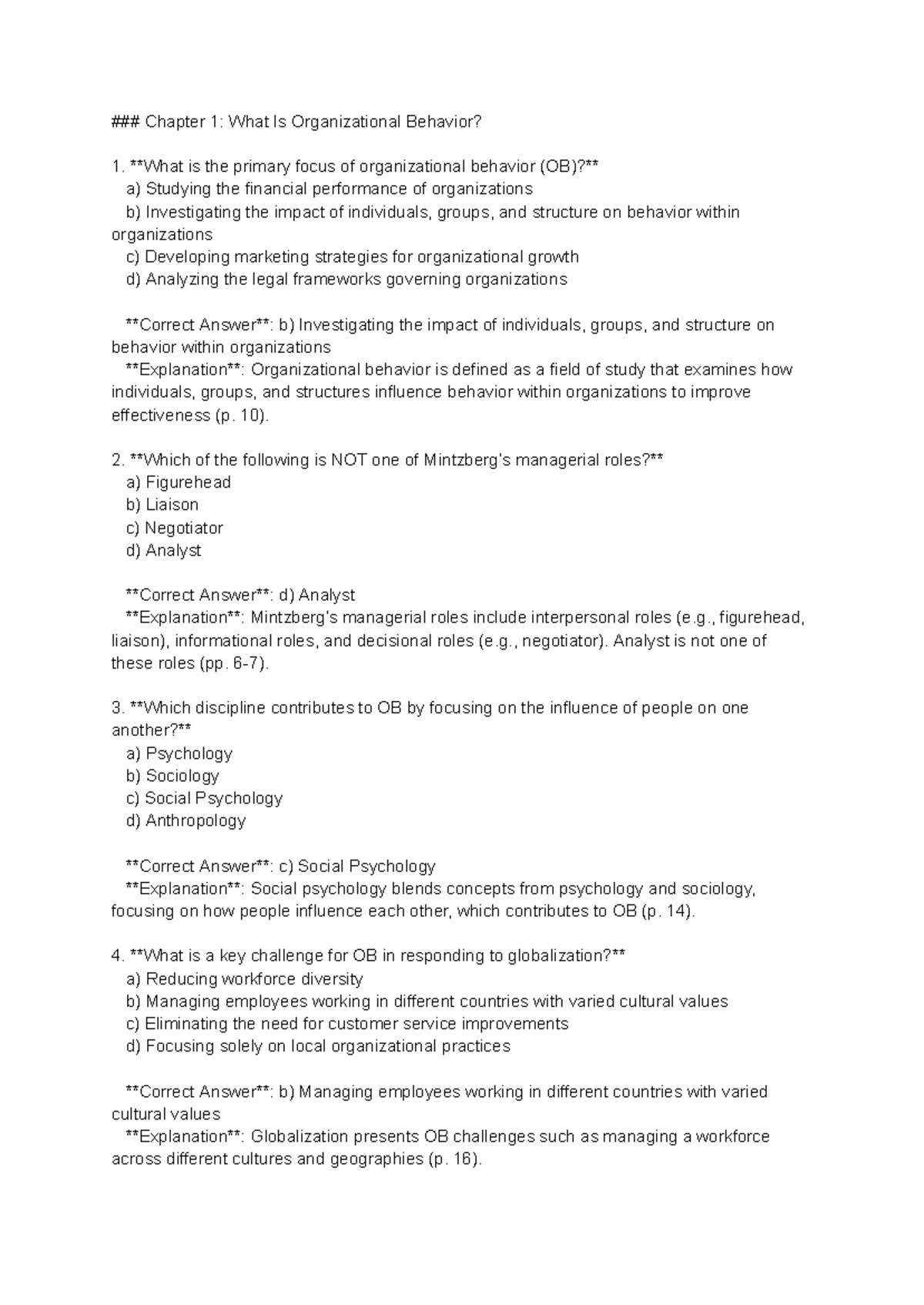 OB 101: Final Exam Review on Organizational Behavior Concepts - Studocu
