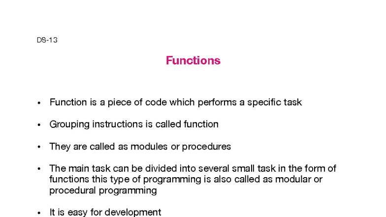 Functions in Programming: Understanding Modular Code (CS-13) - Studocu