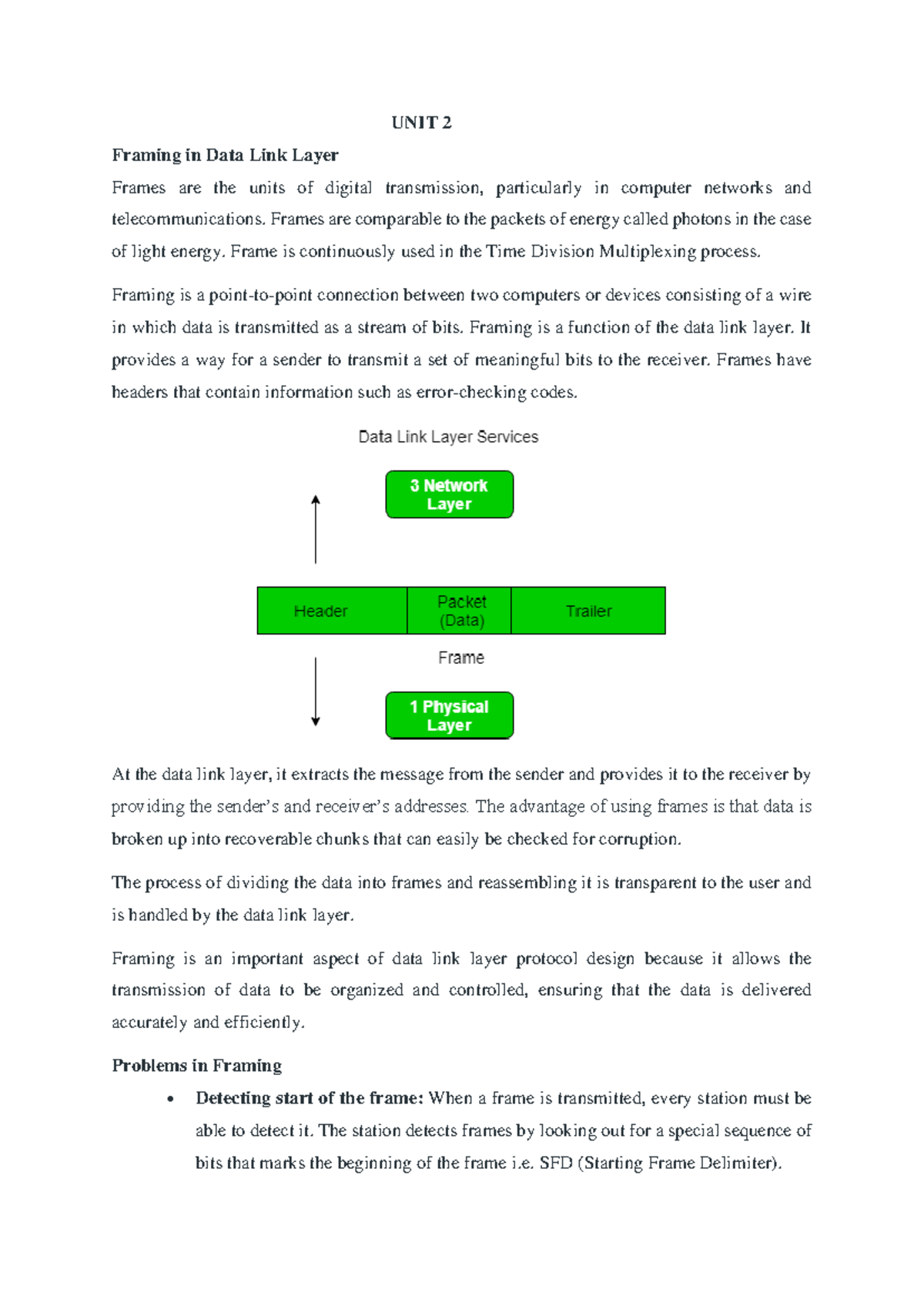CN 202 - Unit 2: Framing in Data Link Layer and Error Detection ...