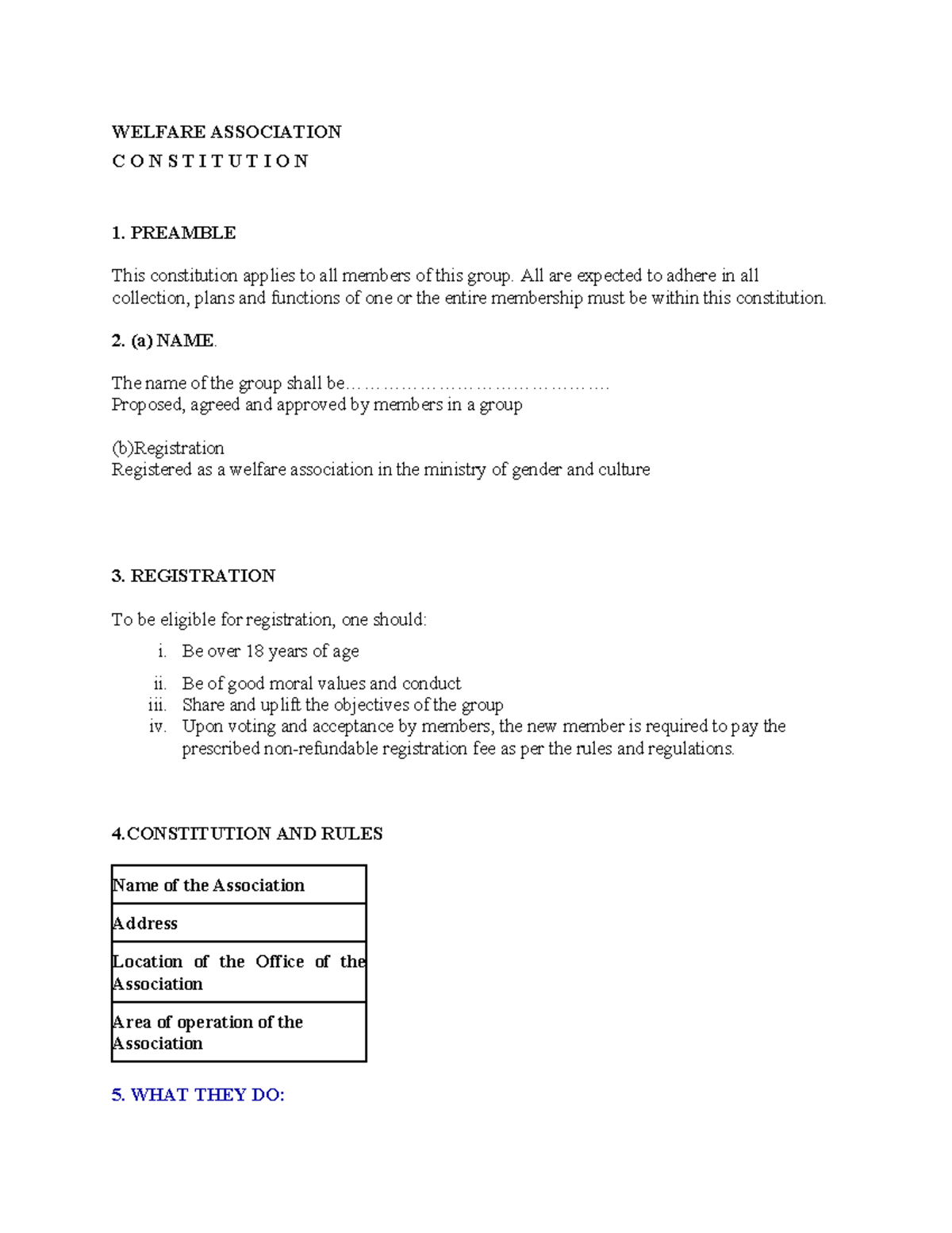 Constitution of the Welfare Association: Guidelines and Objectives ...