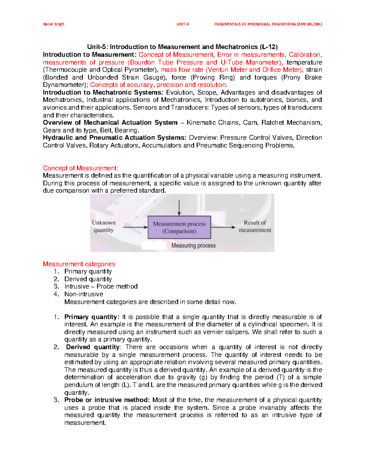 Unit 5 - Mech & Measurement: Concepts, Errors & Systems (L-12) - Studocu