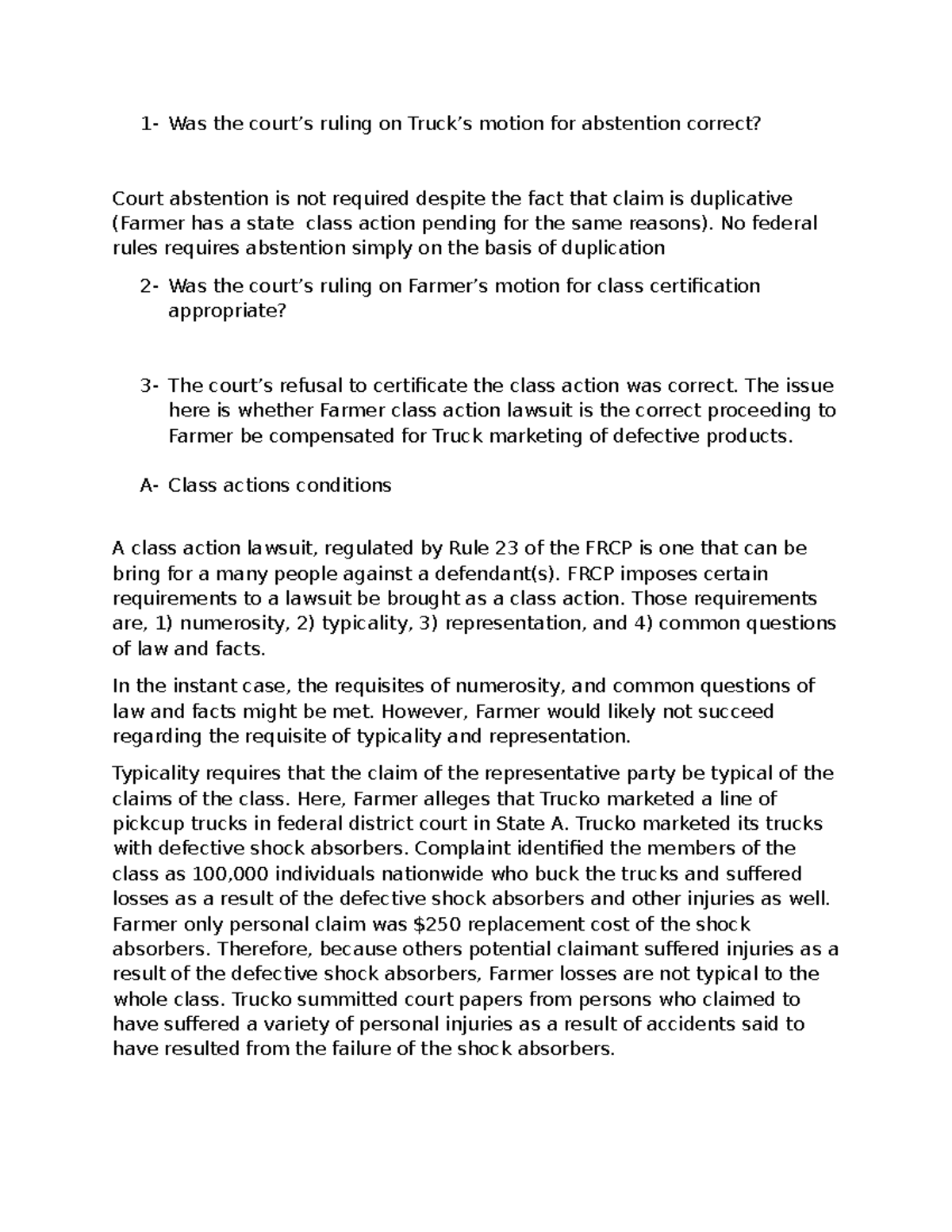 Abstention Theories: Class Action Certification Analysis (LAW 2022-2023 ...