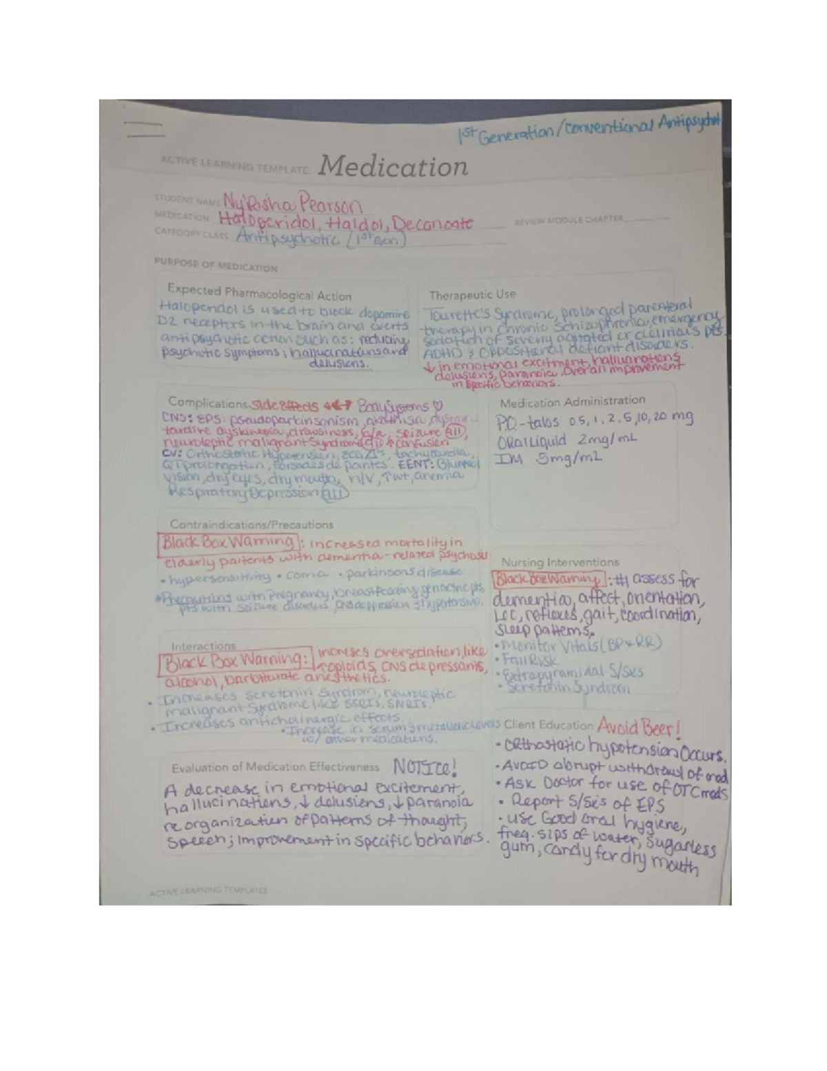 Pharm Cards WK 1: Active Learning Template for Antipsychotic ...