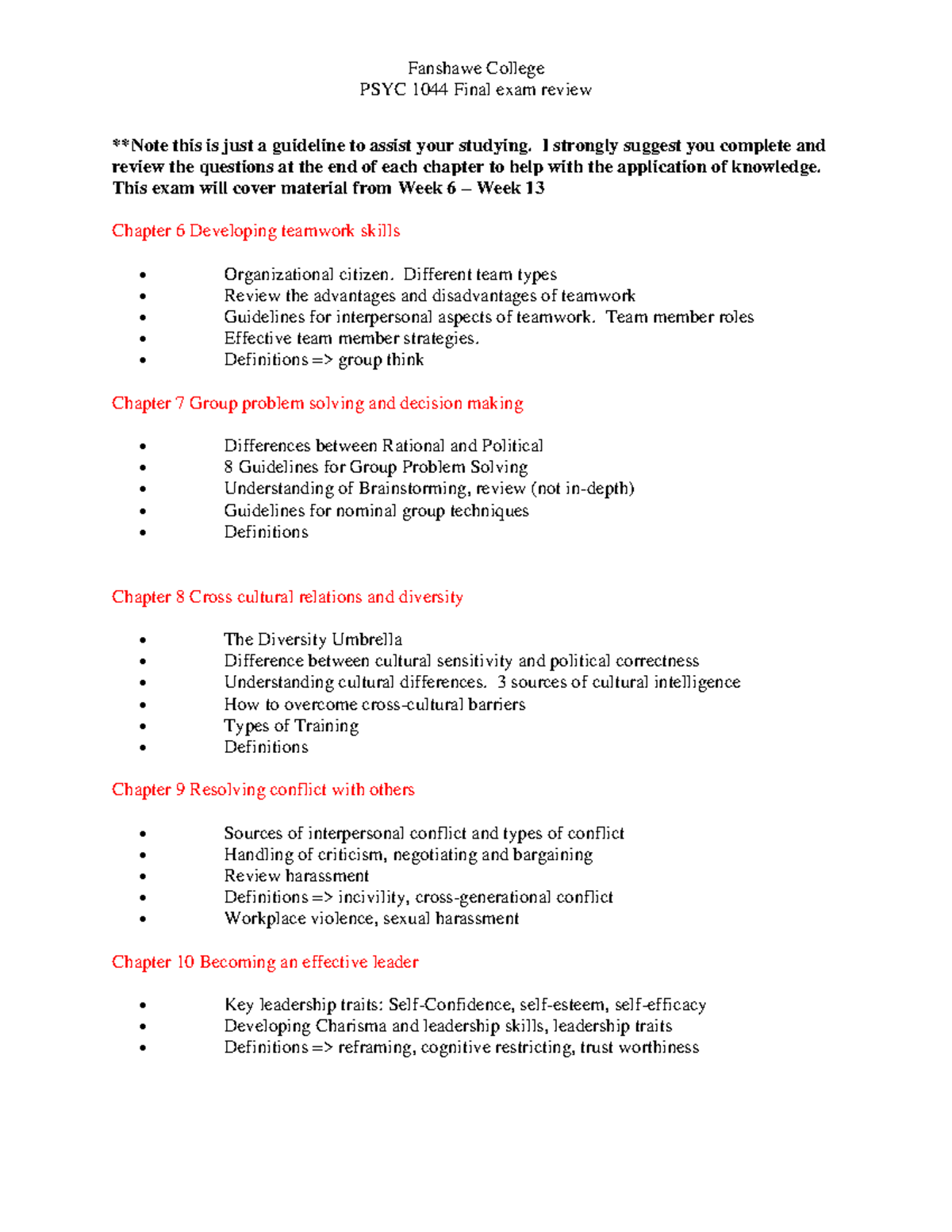 Final exam review 2024 pdf - Fanshawe College PSYC 1044 Final exam ...