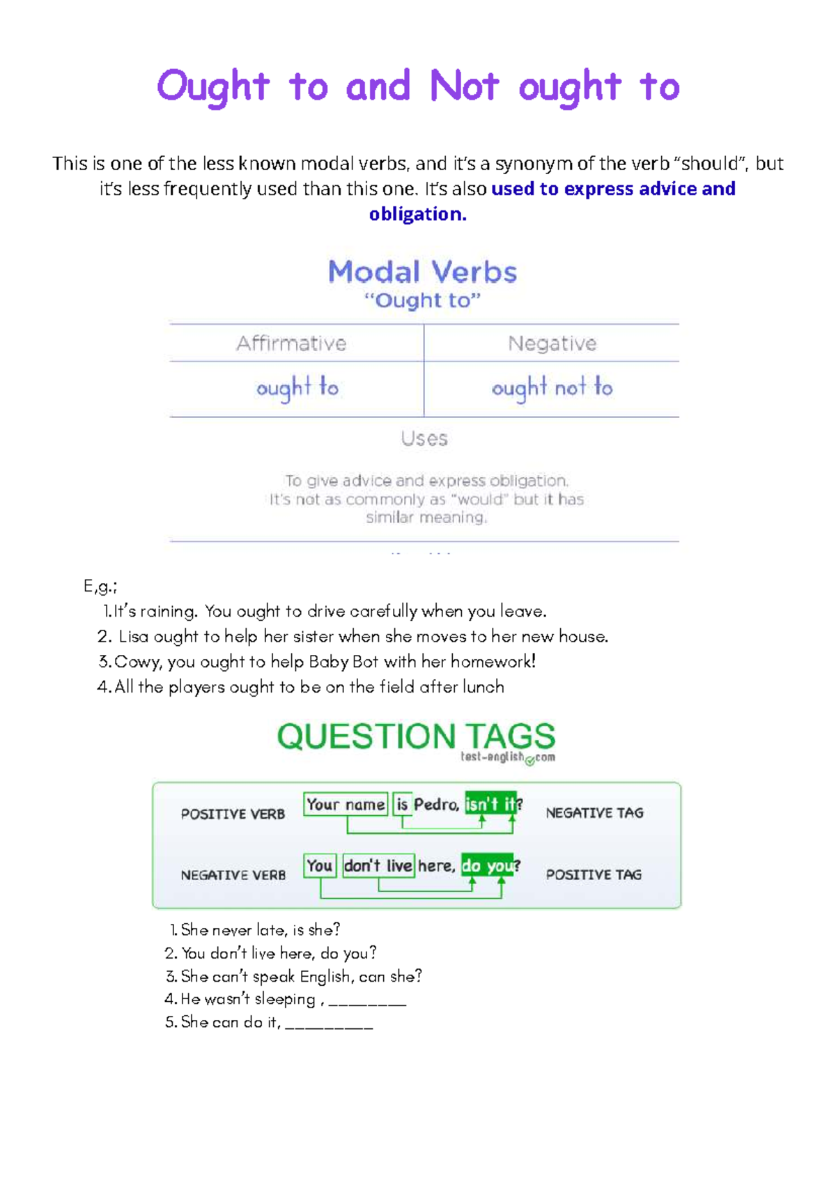 Ought to and Not Ought To: Understanding Modal Verbs - Studocu