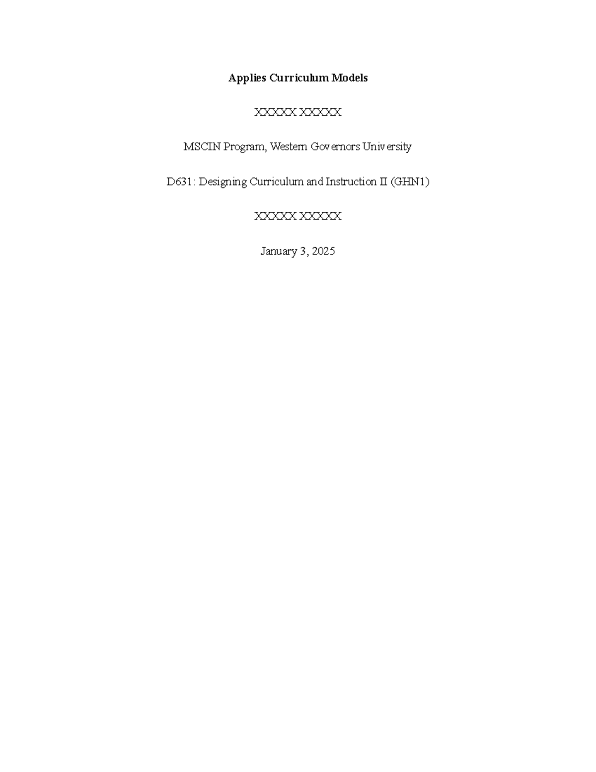 WGU D631: Curriculum Design Proposal Using Universal Design for ...