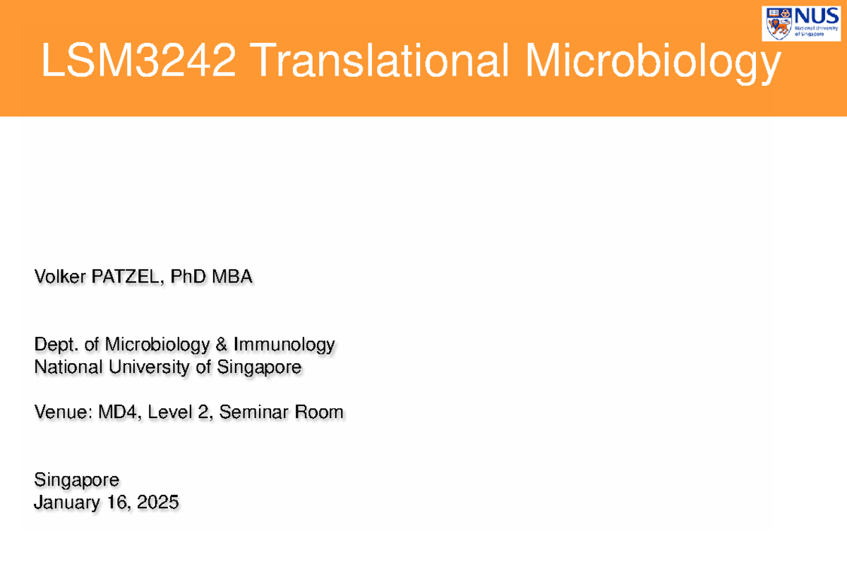 Patzel LSM3242 Translational Microbiology Lecture Notes 2025 - Studocu