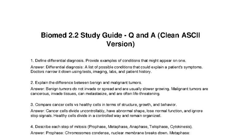 Biomed 2 - Study materials - Biomed 2 Study Guide - Q and A (Clean ...