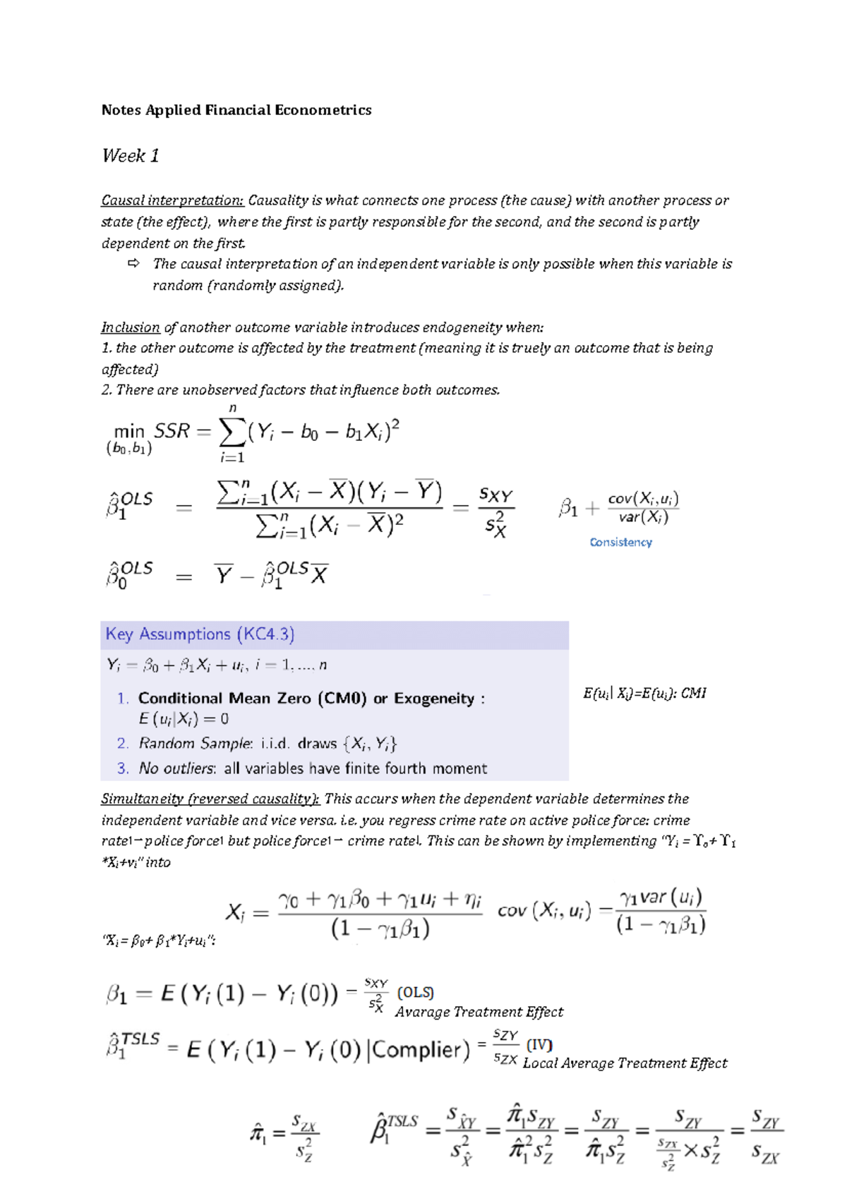 Notes AFE Week 1-3: Key Concepts in Applied Financial Econometrics ...