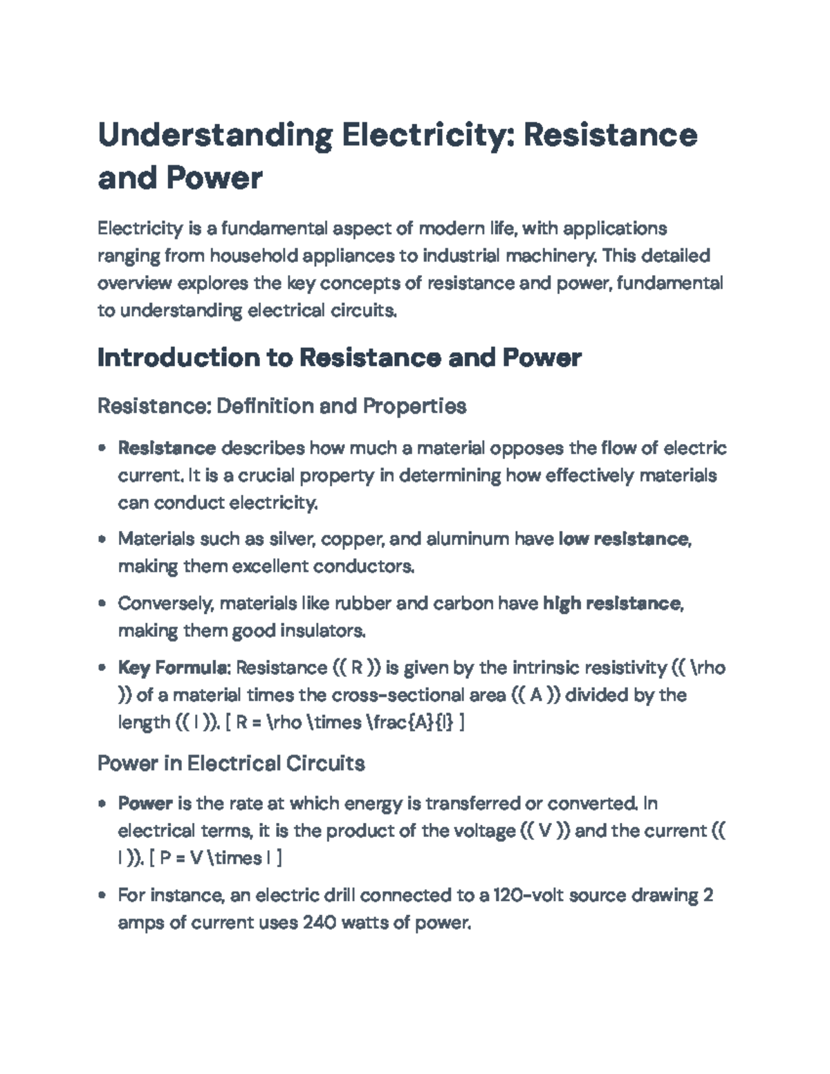 Understanding Resistance and Power in Electricity (EE 101) - Studocu