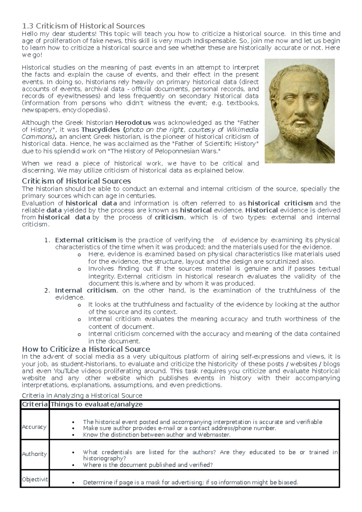 1.3 Historical Source Criticism: Methods & Evaluation Techniques - Studocu