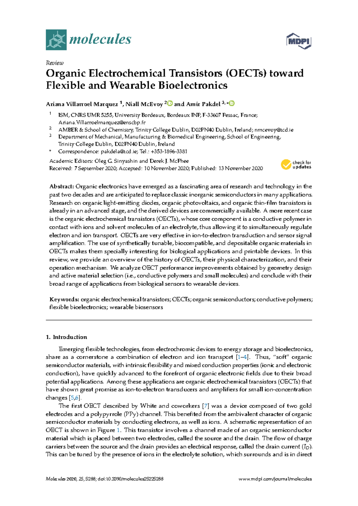 Review of Organic Electrochemical Transistors (OECTs) for Flexible ...