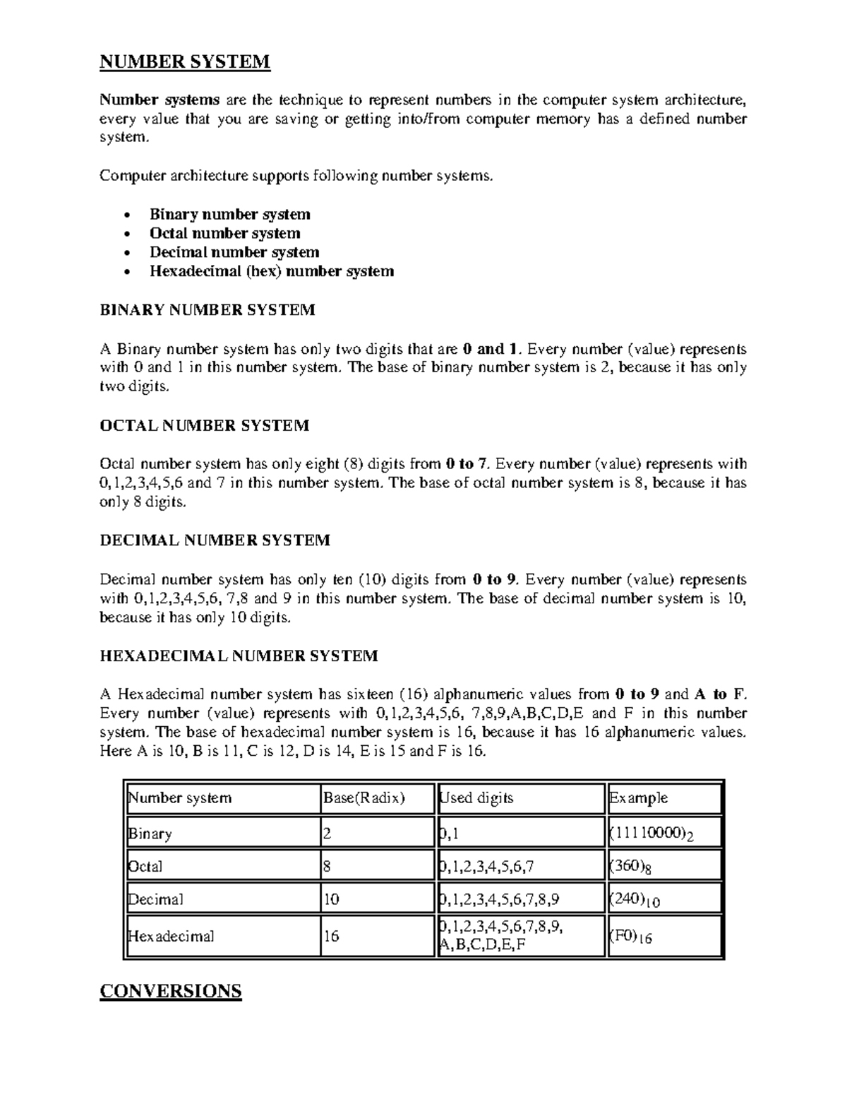 SCSB101 Number Systems Overview and Conversions Guide - Studocu