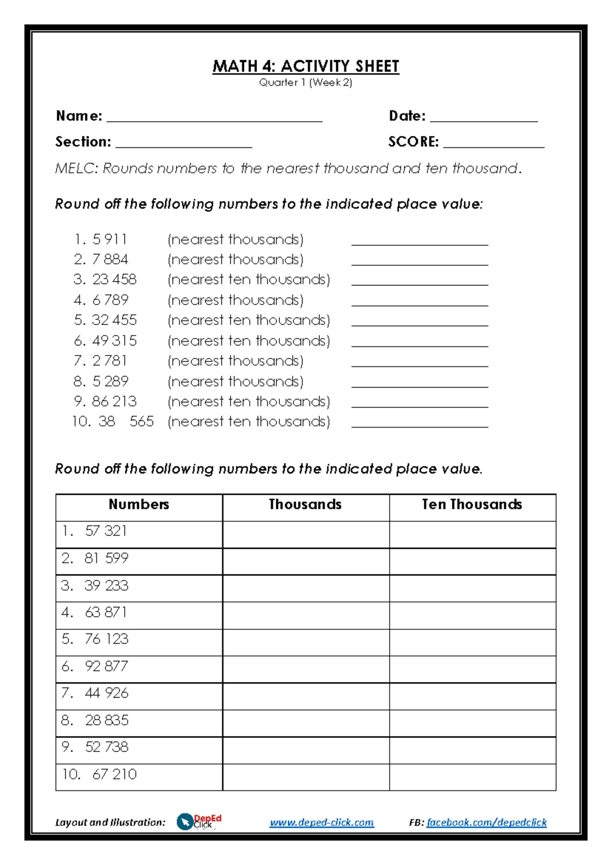 Grade 4 Addition Activity Sheet - deped-click NAME ...