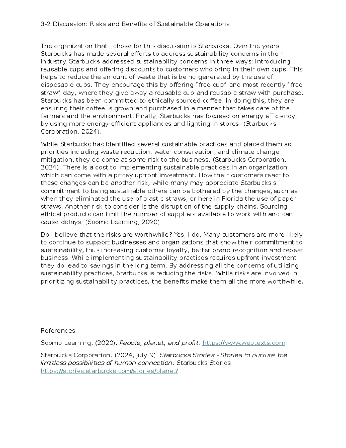 3-2 Discussion: Evaluating Risks & Benefits of Sustainable Ops at ...