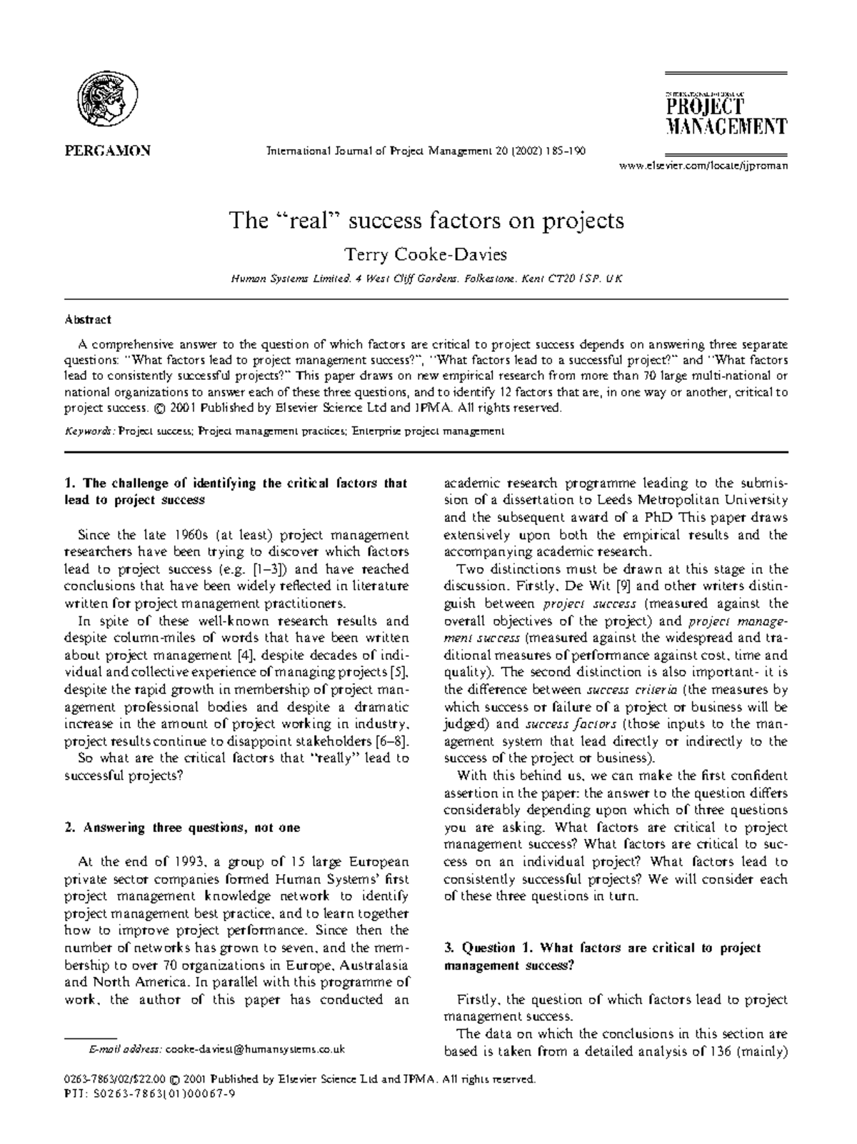Critical Success Factors for Project Management: Insights & Analysis ...
