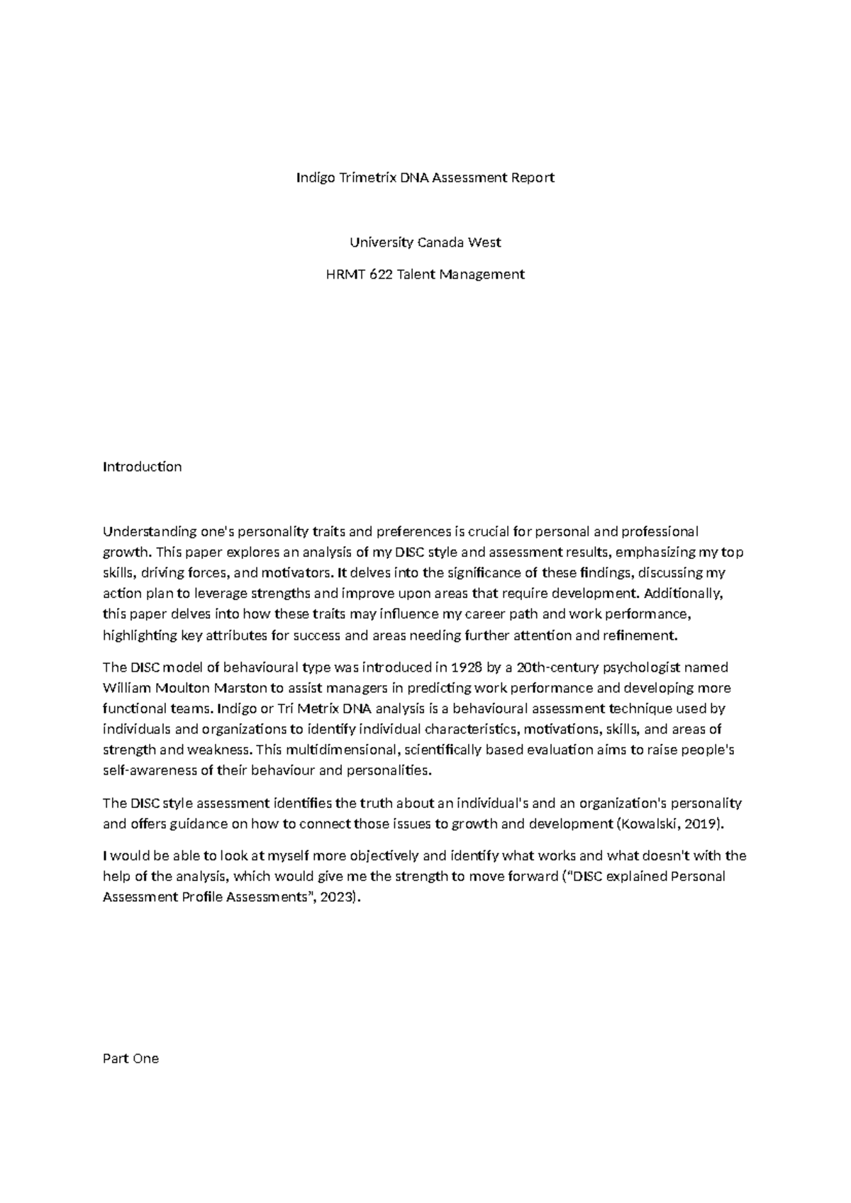 Indigo Trimetrix DNA Assessment Report - Indigo Trimetrix DNA ...