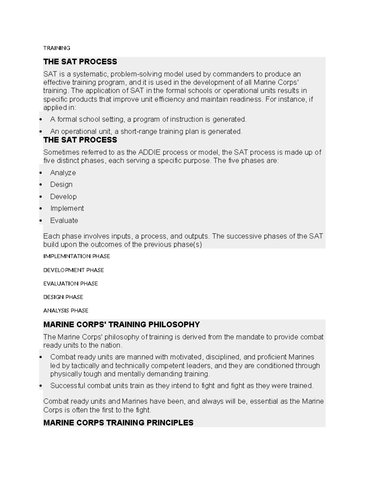 Training SGTS Course - Trainning - TRAINING THE SAT PROCESS SAT is a ...