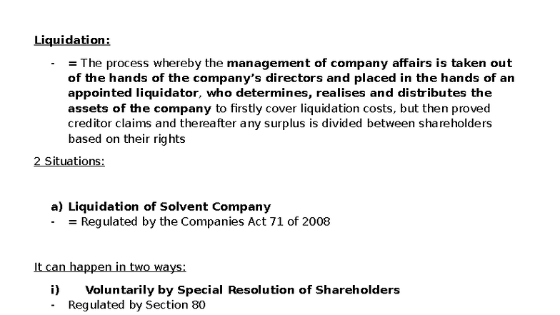 Liquidation Processes: Understanding Solvent Company Liquidation - Studocu