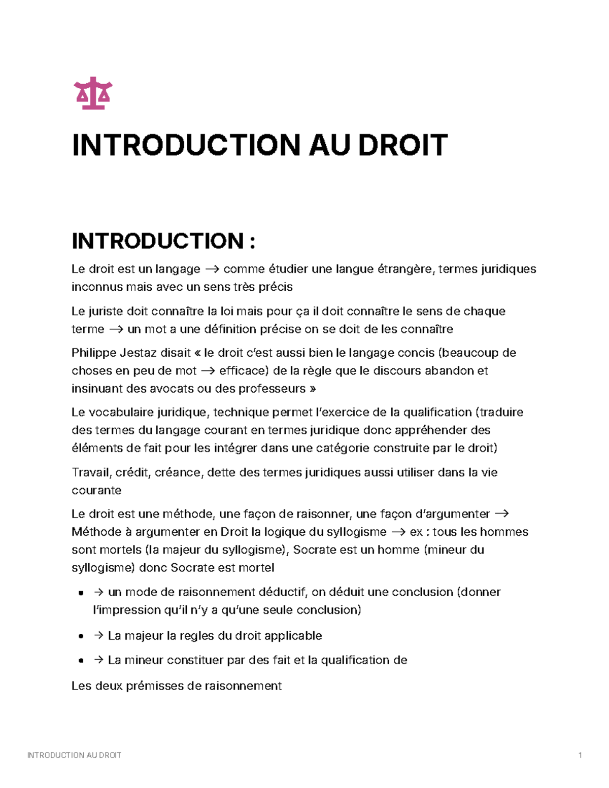 Introduction au Droit - Concepts et Méthodes Juridiques (DROIT101 ...