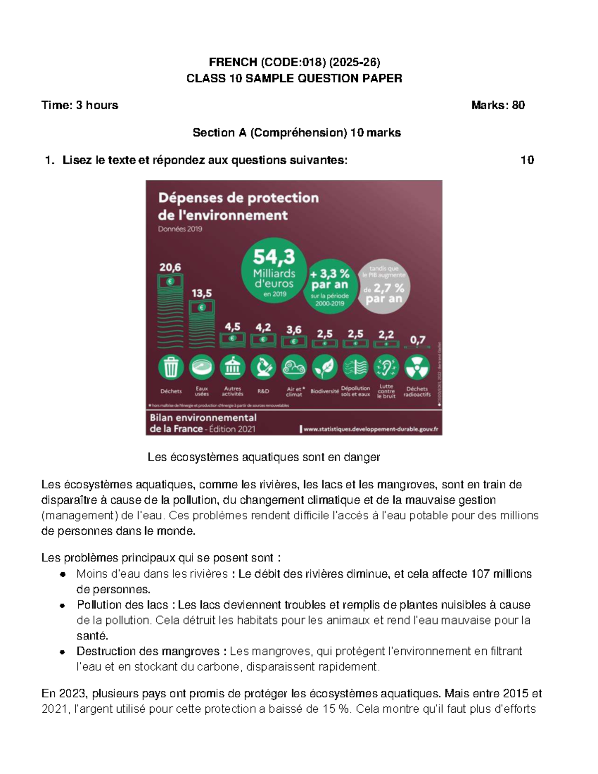 FRENCH (CODE:018) CLASS 10 SAMPLE QUESTION PAPER & EXAM PREP - Studocu