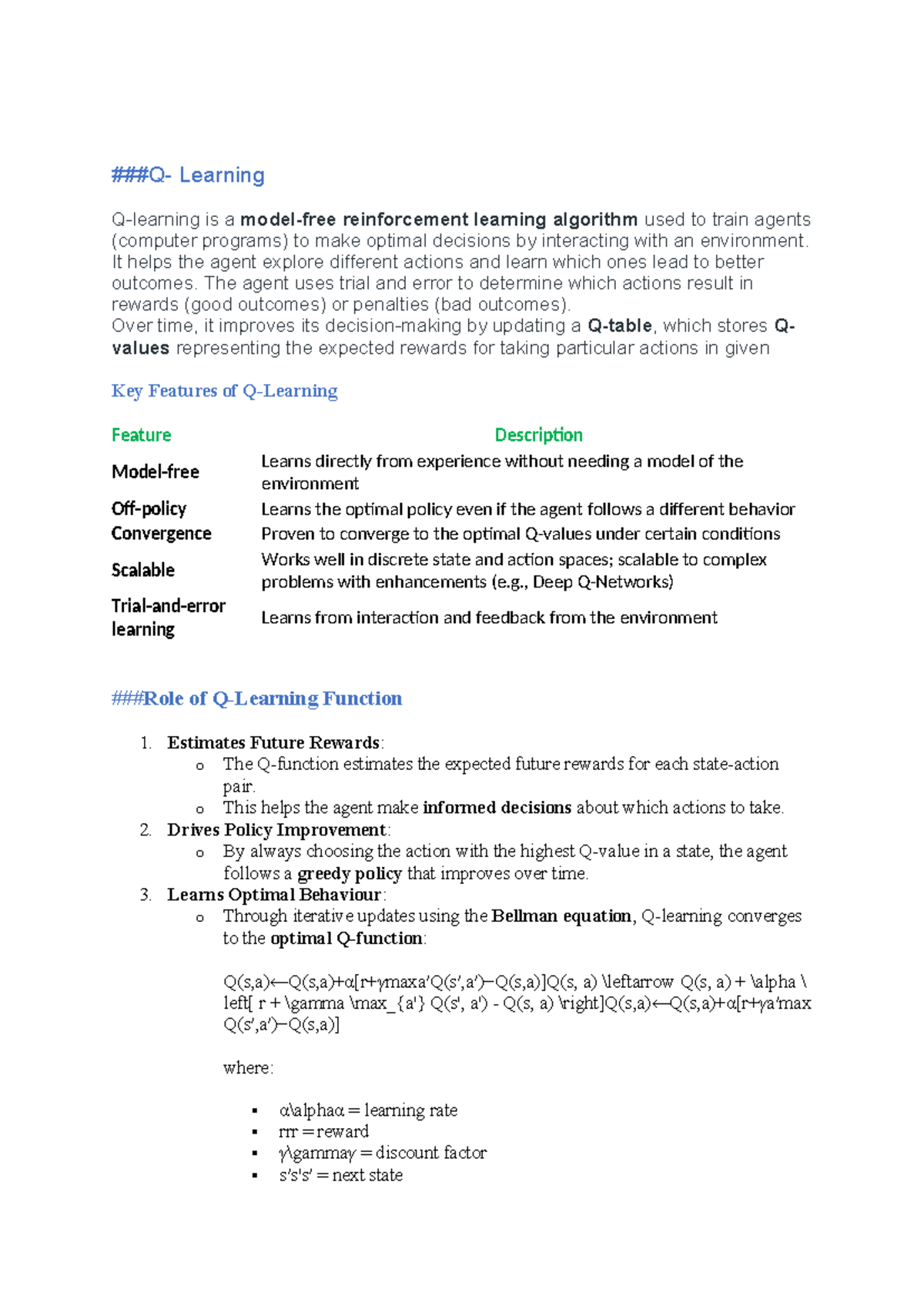 MLT Notes: Reinforcement Learning Algorithms & Applications Overview ...