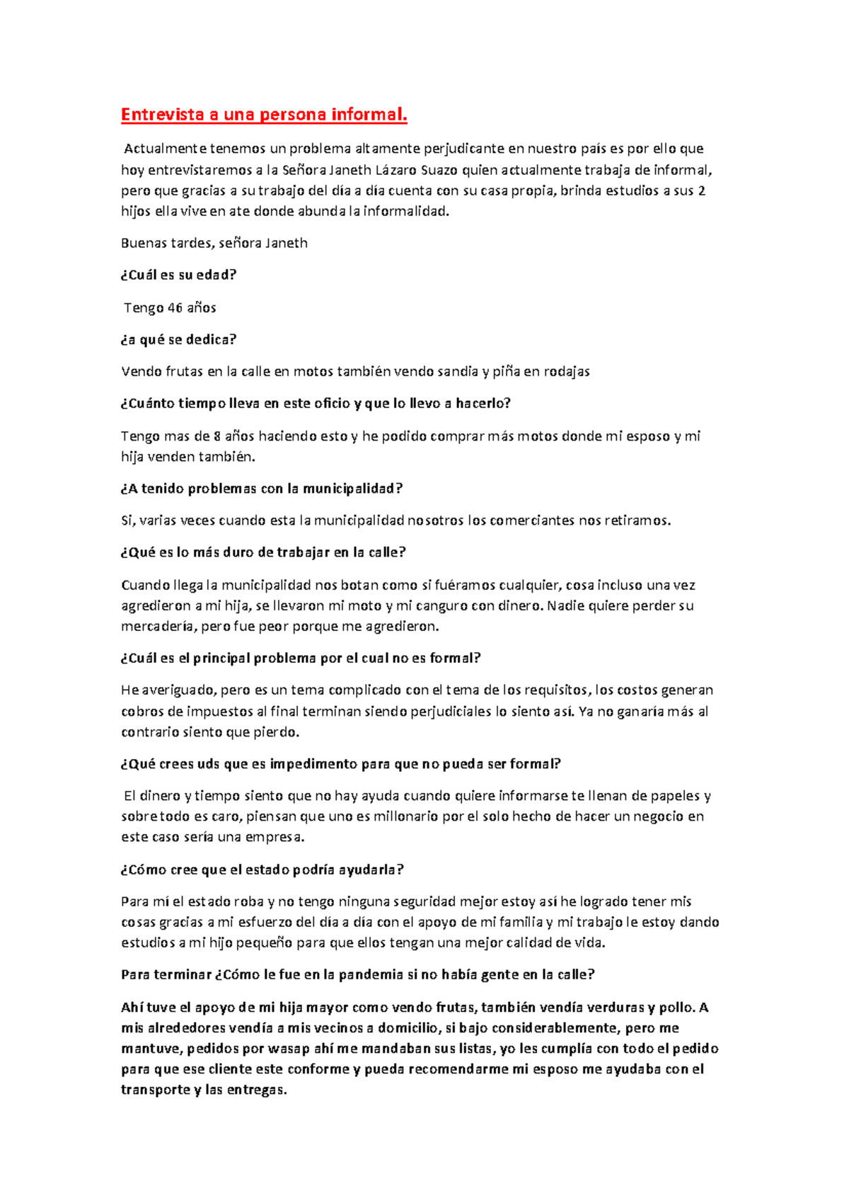 Entrevista Persona Informal - Entrevista a una persona informal ...