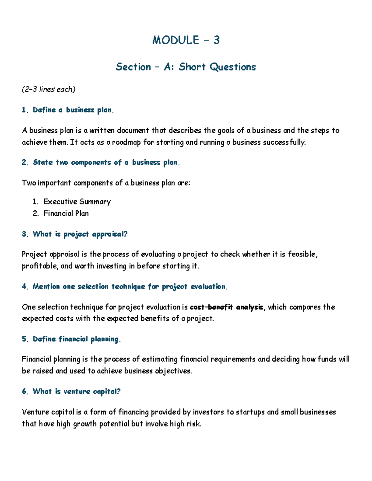 ED M3 - Business Plan and Project Appraisal Insights - Studocu