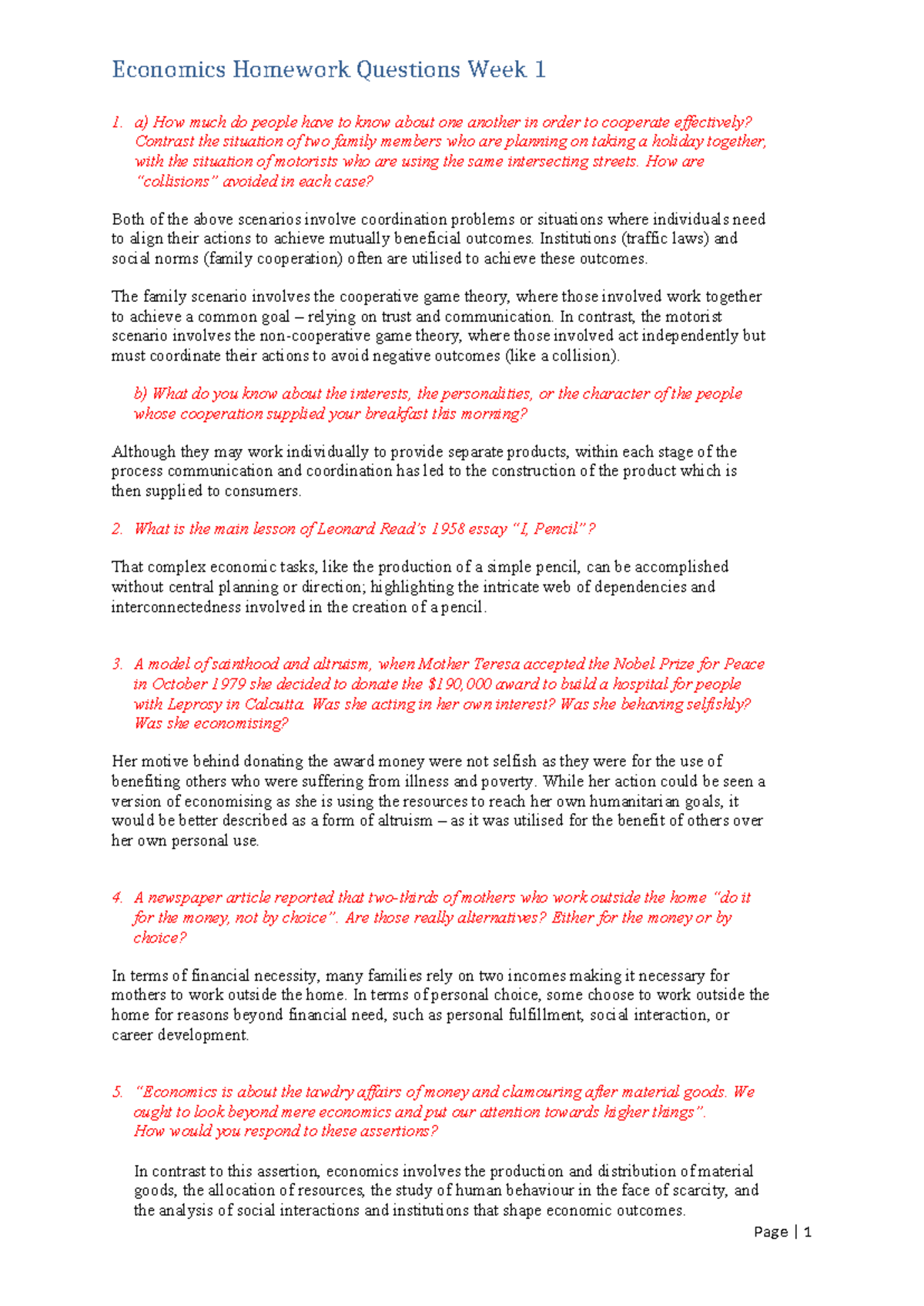W1 Econ Homework Questions: Exploring Cooperation & Economic Concepts ...