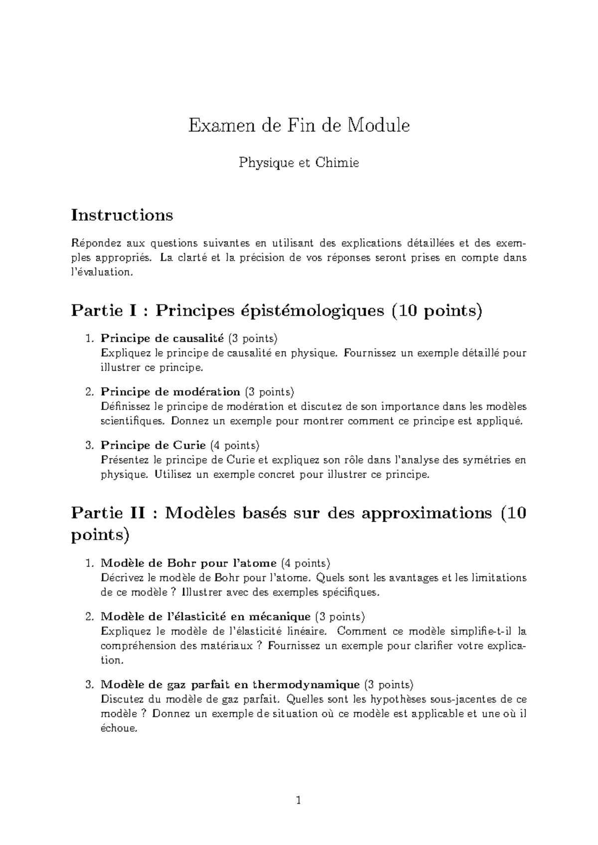 Examen de Fin de Module en Didactique - Physique et Chimie - Studocu