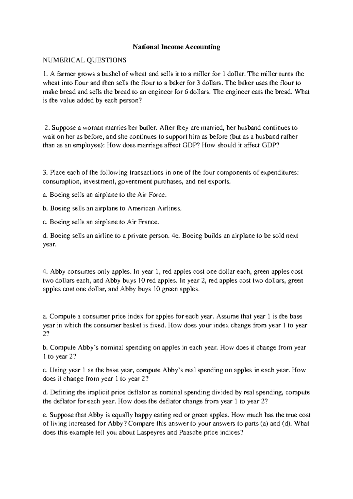 Question Bank for Macro Economics: National Income Accounting Exam ...