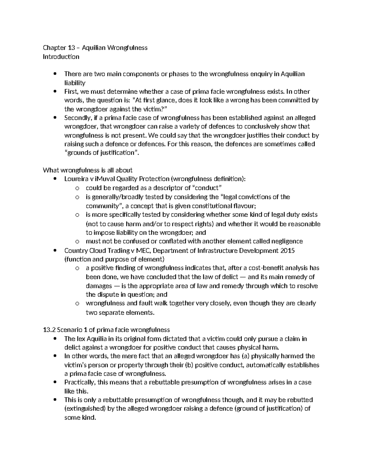 Chapter 13: Understanding Aquilian Wrongfulness in Delict Law - Studocu