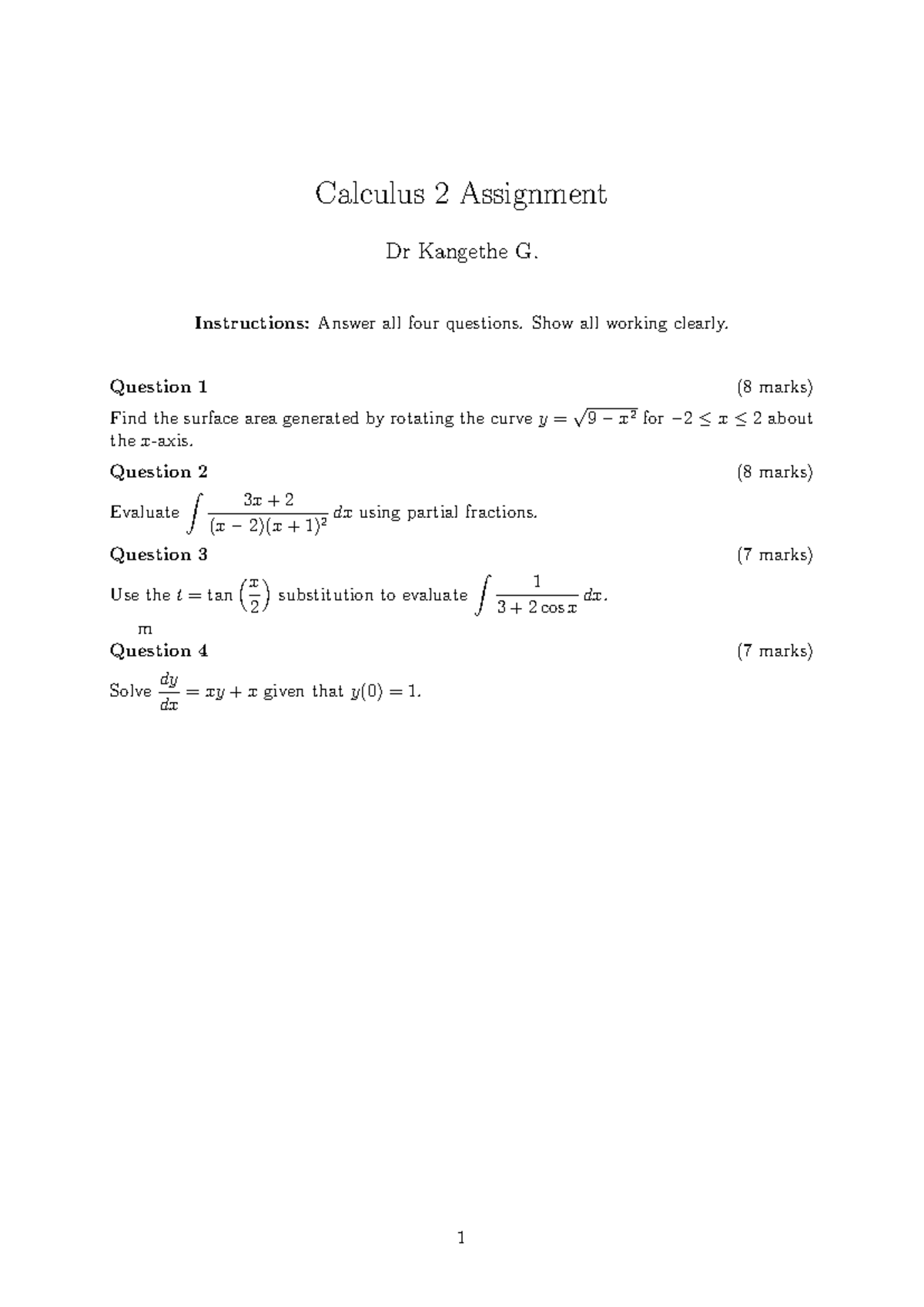 Calculus 2 2026 sem 2 CAT - Calculus 2 Assignment Dr Kangethe G ...