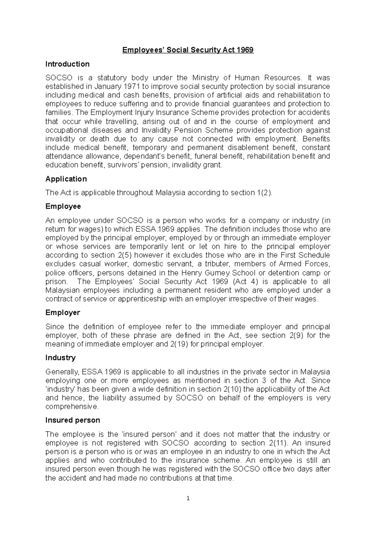 SOCSO Extra Notes: Overview of the Employees' Social Security Act 1969 ...
