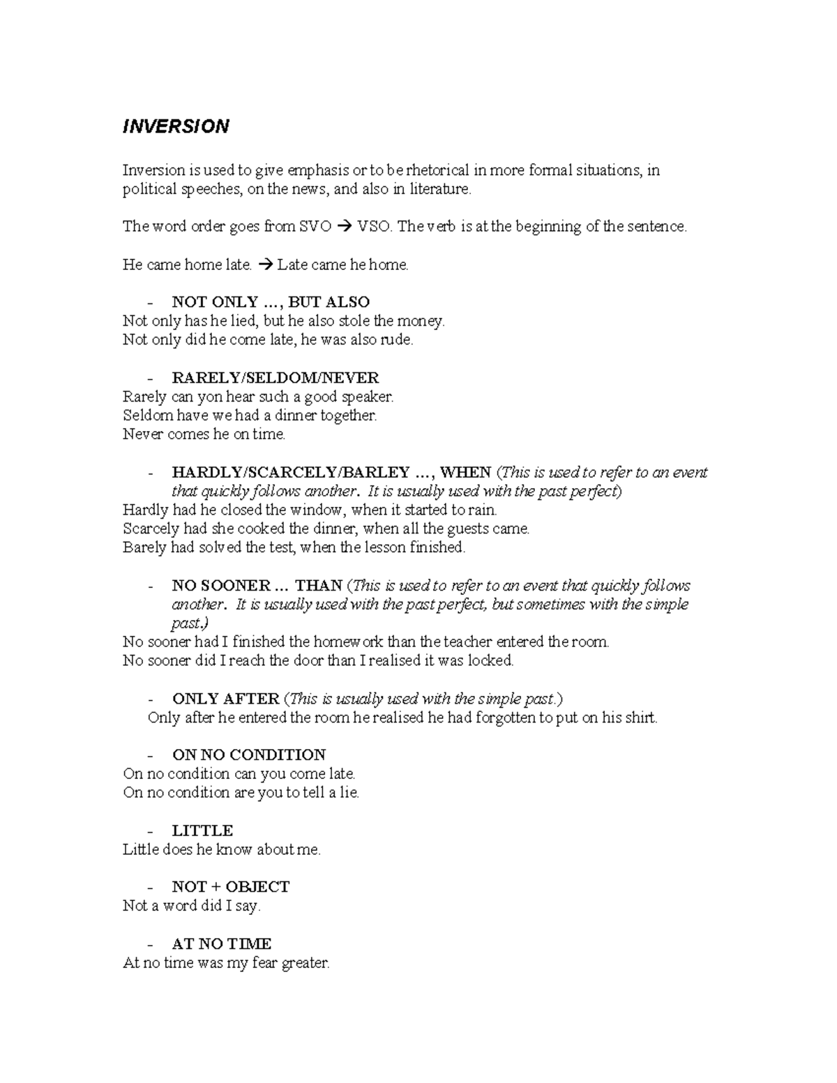 ENG 101: Inversion and Rhetorical Structures in English Clauses - Studocu