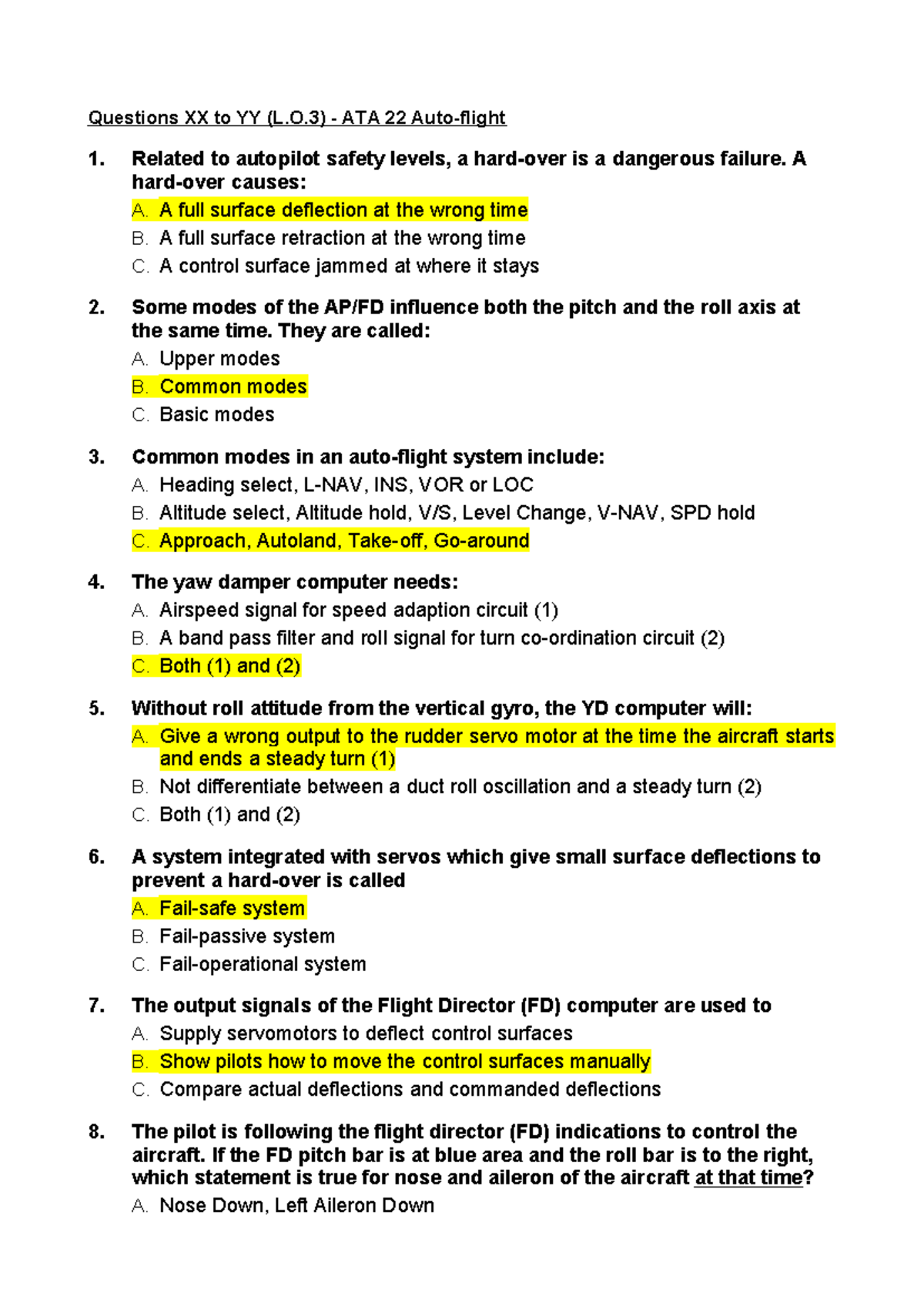 ATA 22 Review Questions - Questions XX to YY (L.O) - ATA 22 Auto-flight ...