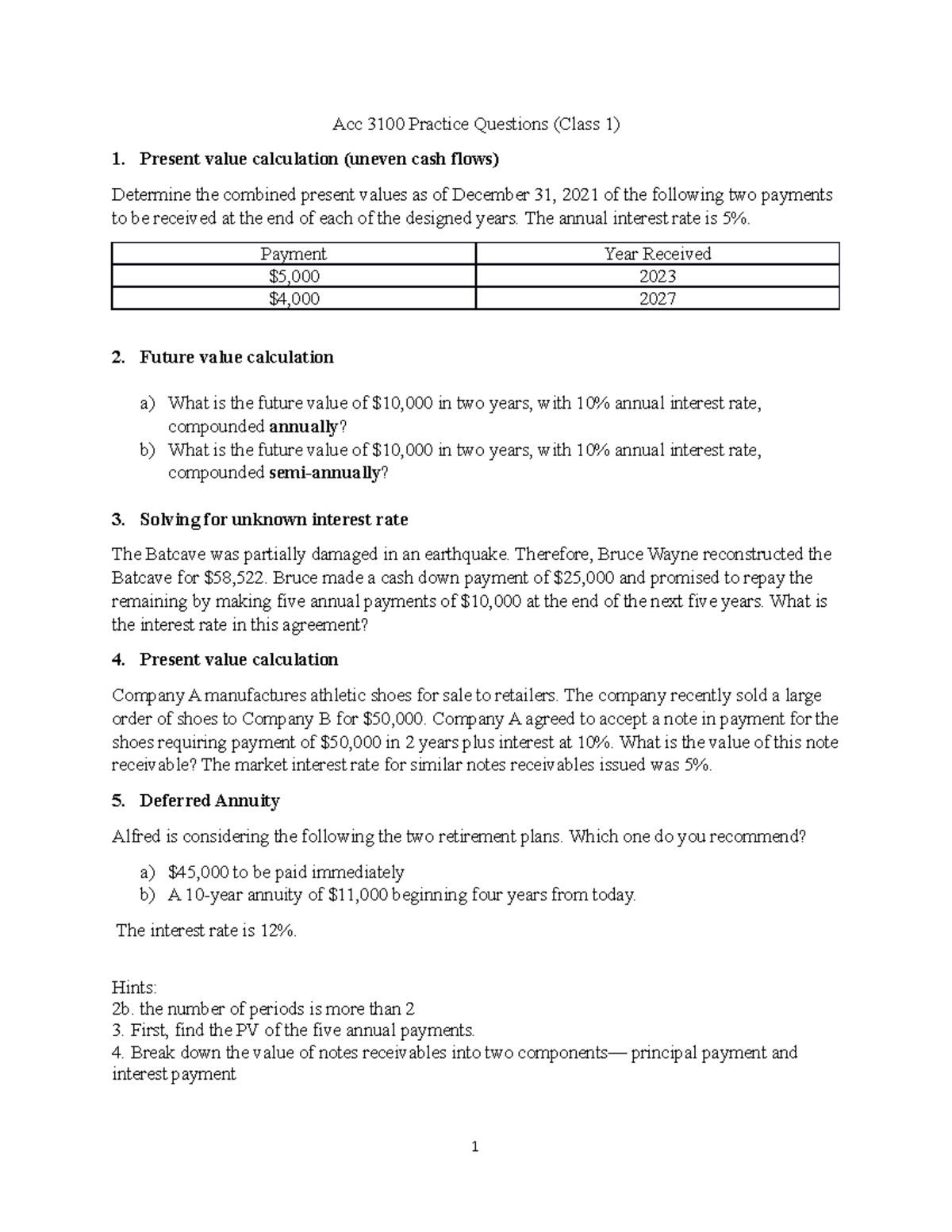 Practice Questions blackboard - Acc 3100 Practice Questions (Class 1) 1 ...