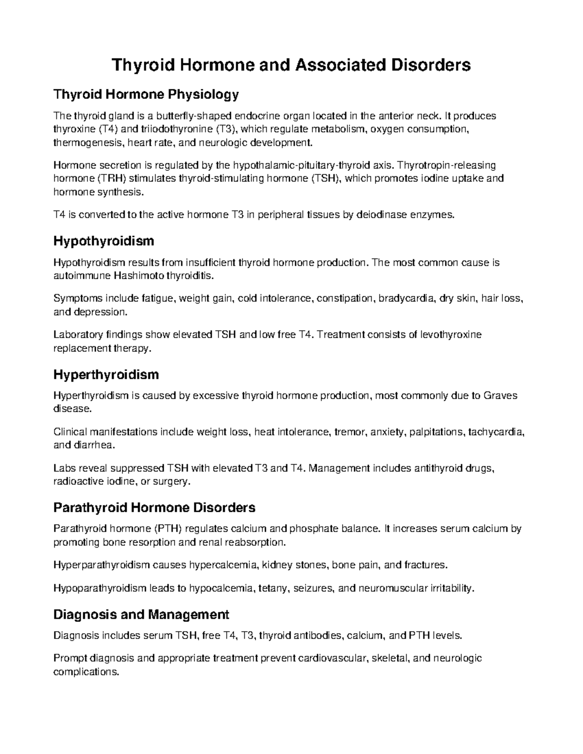 Thyroid Hormone Physiology & Disorders: A Comprehensive Guide - Studocu