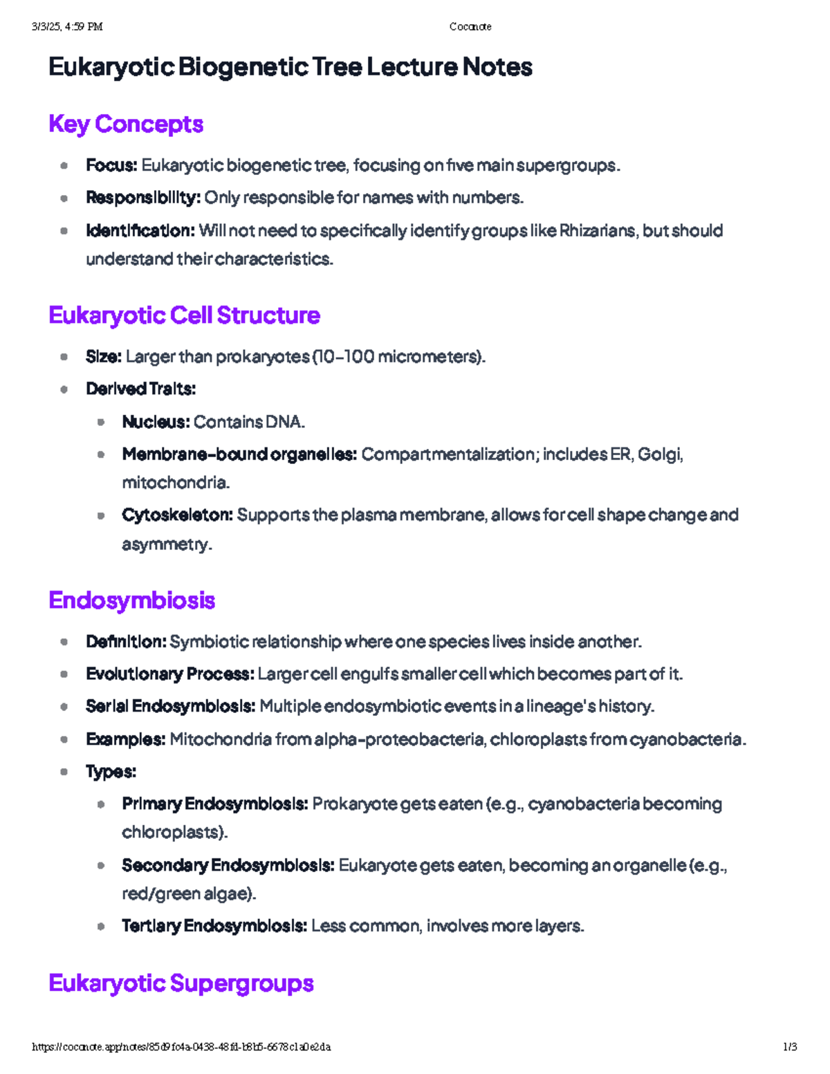 Eukaryotes - Eukaryotic Biogenetic Tree Lecture Notes Key Concepts ...