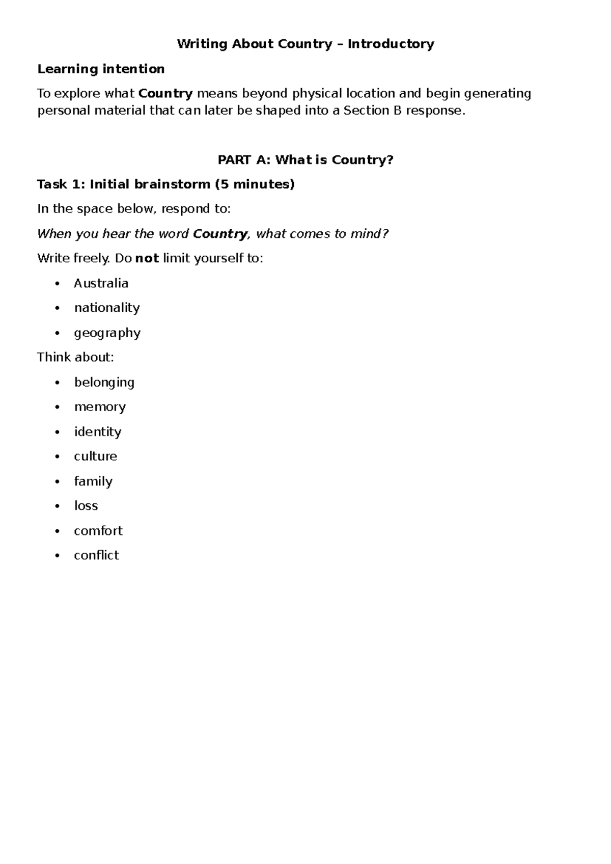 Writing About Country Intro Lesson: Exploring Identity & Belonging ...