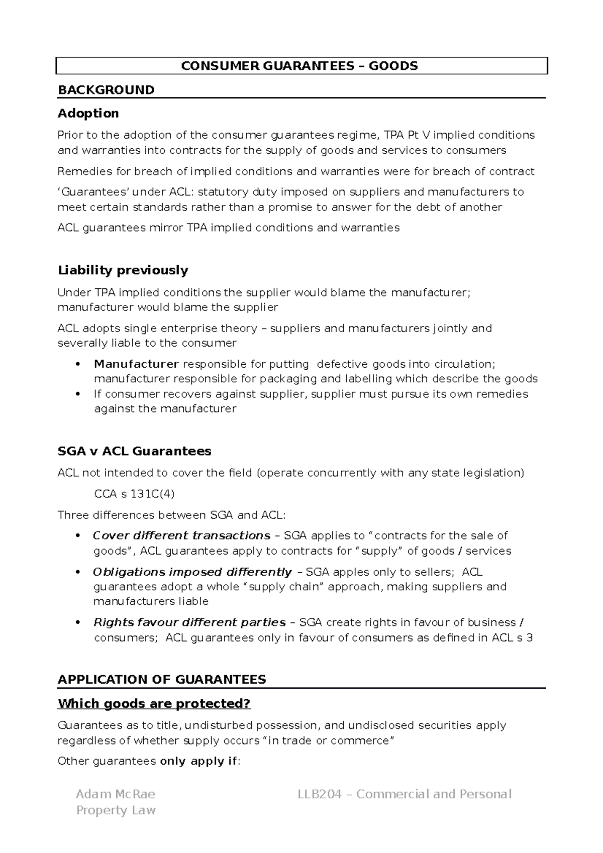 9.0 Consumer Guarantees - Goods - CONSUMER GUARANTEES – GOODS ...