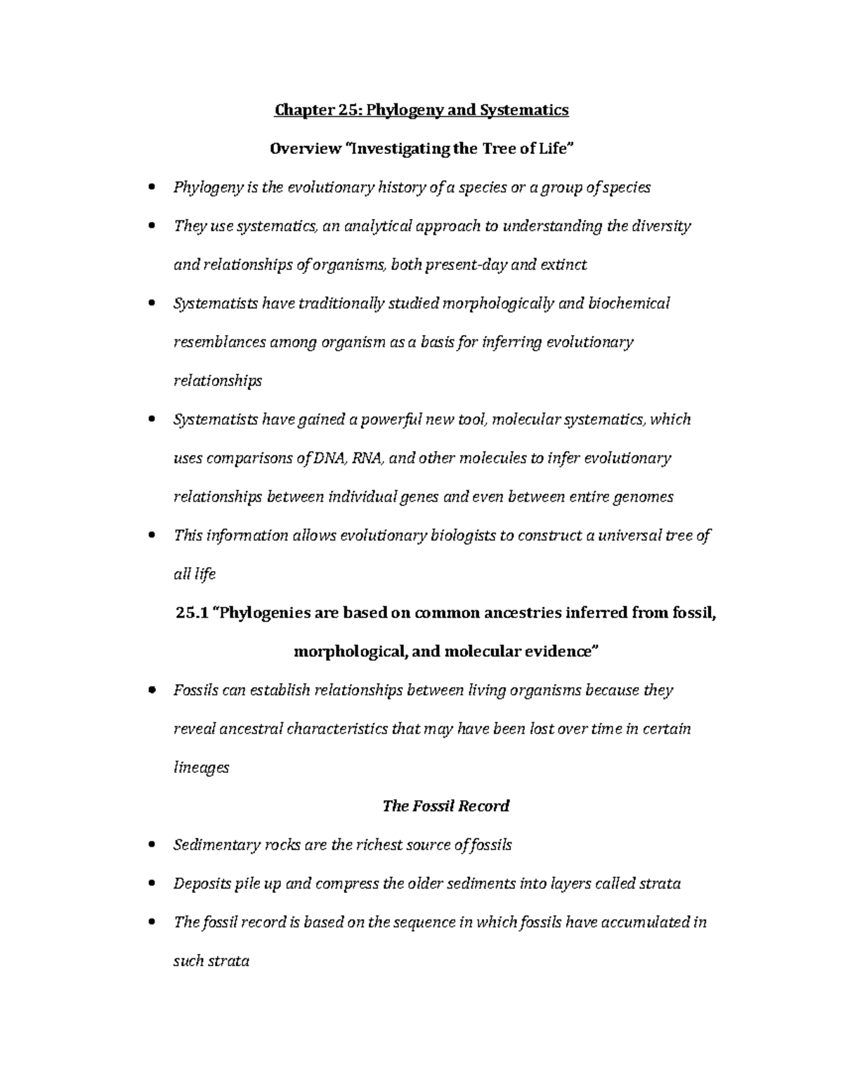 Chapter 25 Summary: Phylogeny & Systematics in Campbell Biology - Studocu