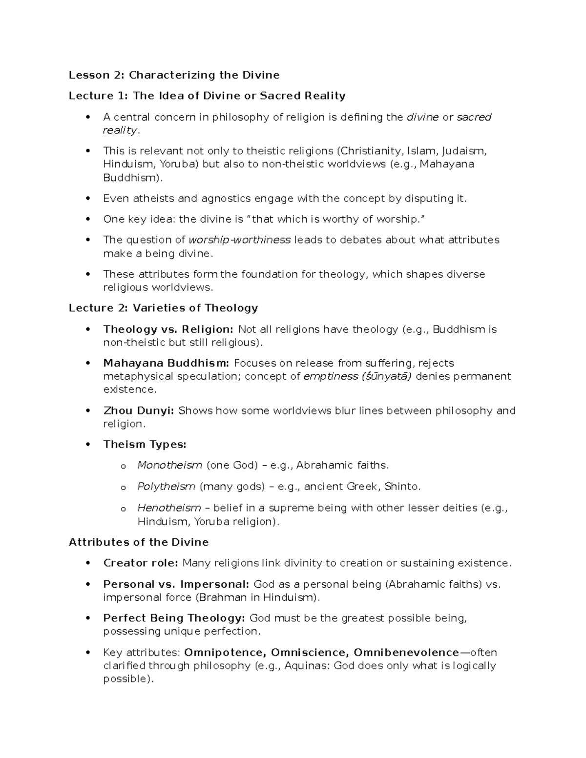 Summary of Lessons 2-5: Key Concepts in Philosophy of Religion - Studocu