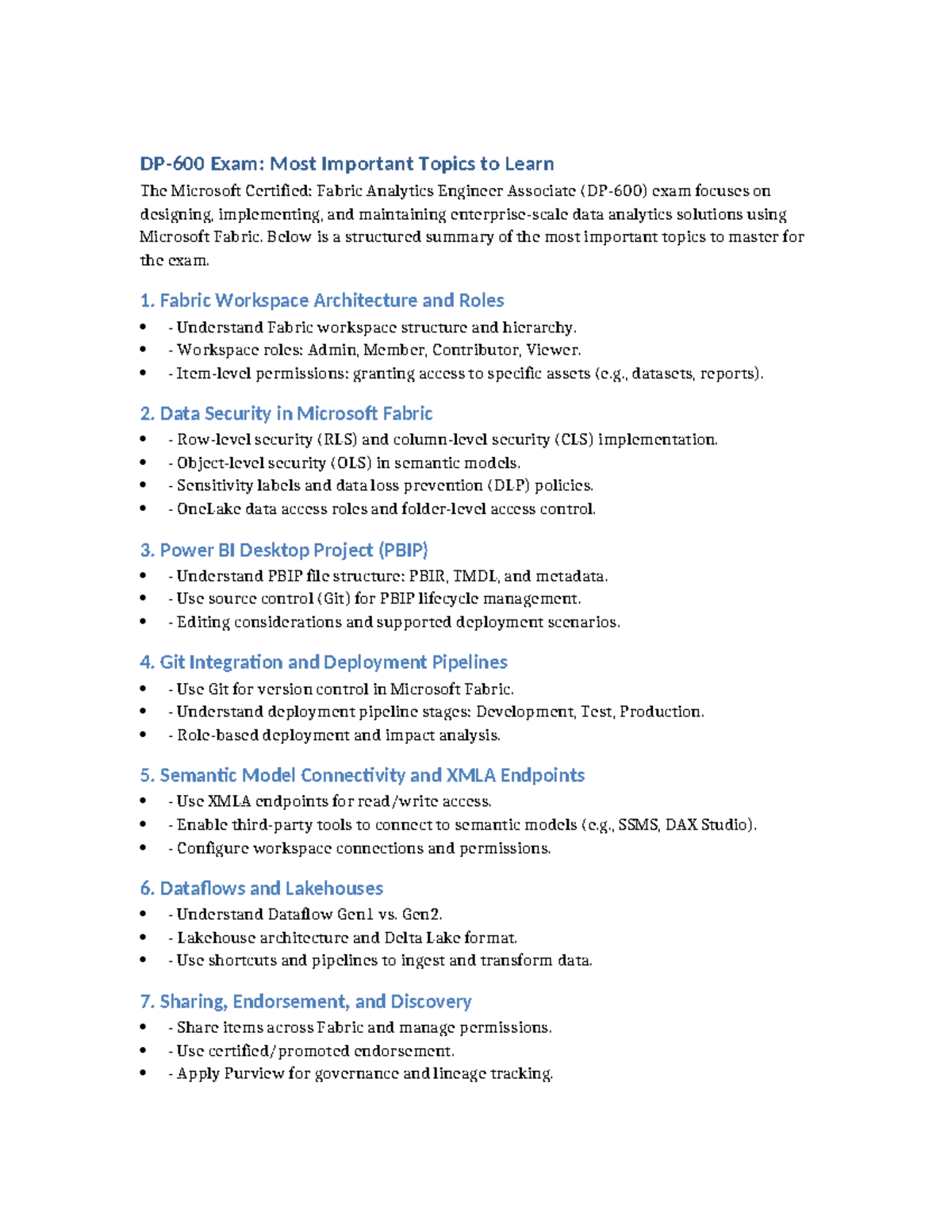 DP-600 Exam: Key Topics for Microsoft Fabric Analytics Engineer - Studocu