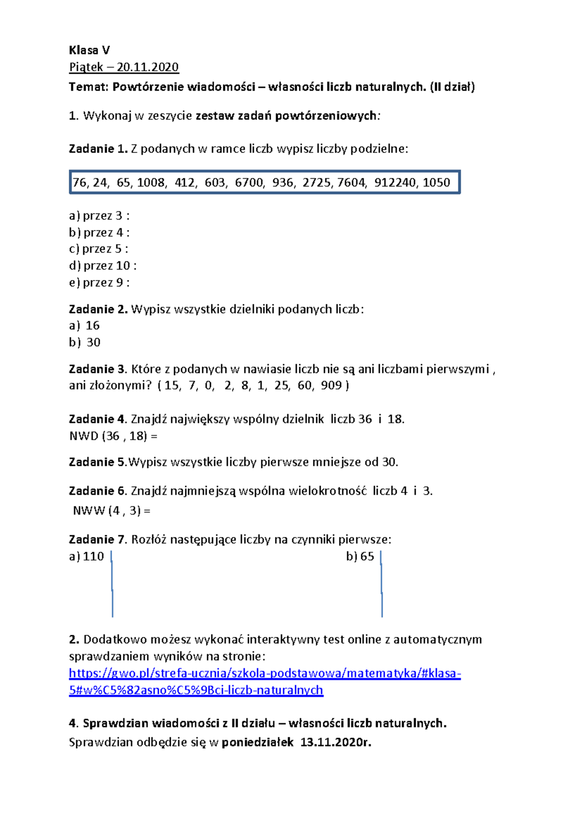 Matematyka 5-15: Powtórzenie na sprawdzian z II działu - liczby